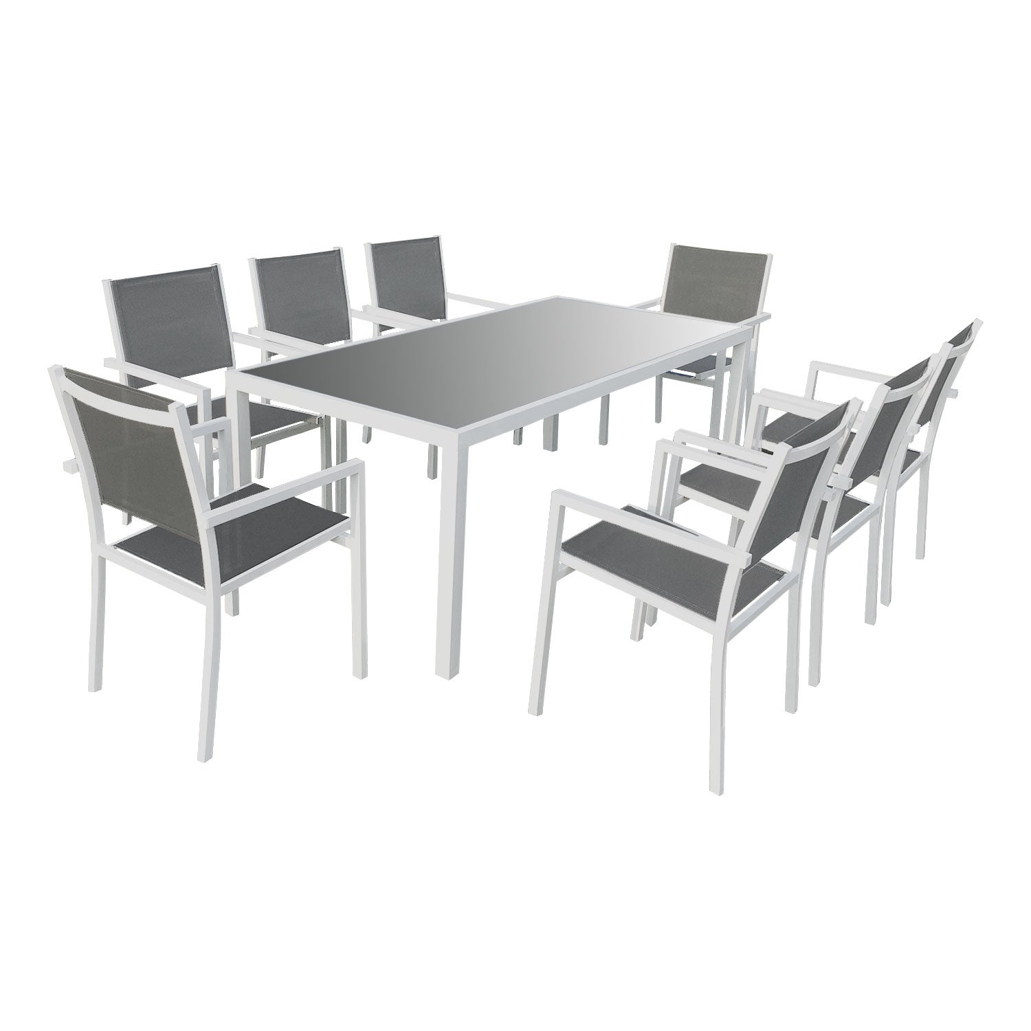 Salon de jardin 8 places gris et blanc aluminium BARI - 2