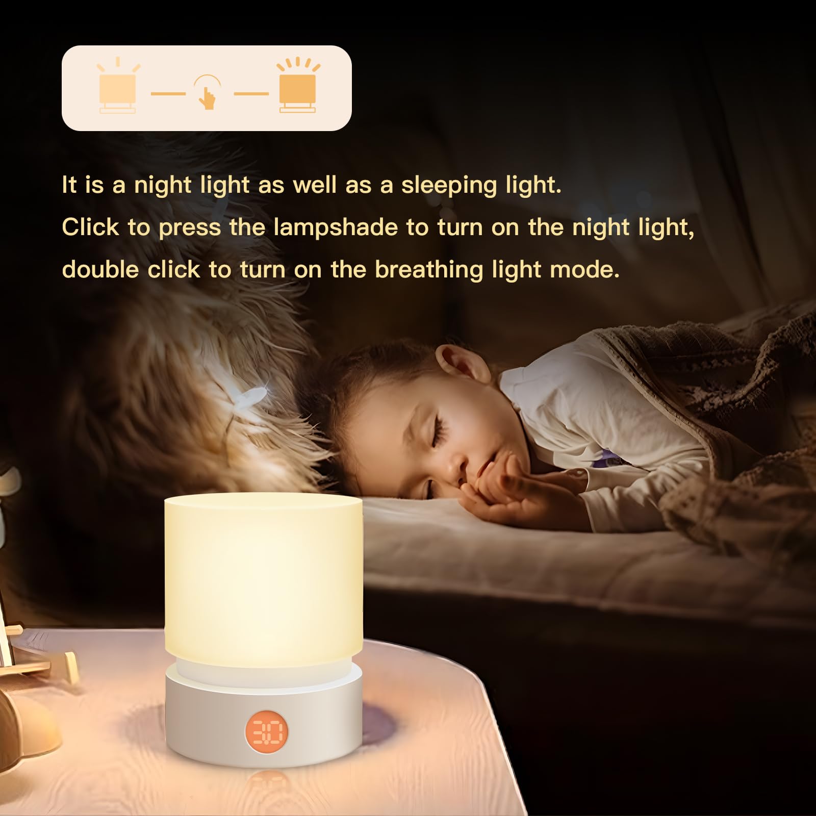 Luz de presença com temporizador, candeeiro LED regulável, luz de presença para quarto de bebé, luz auxiliar para dormir, branco - 6