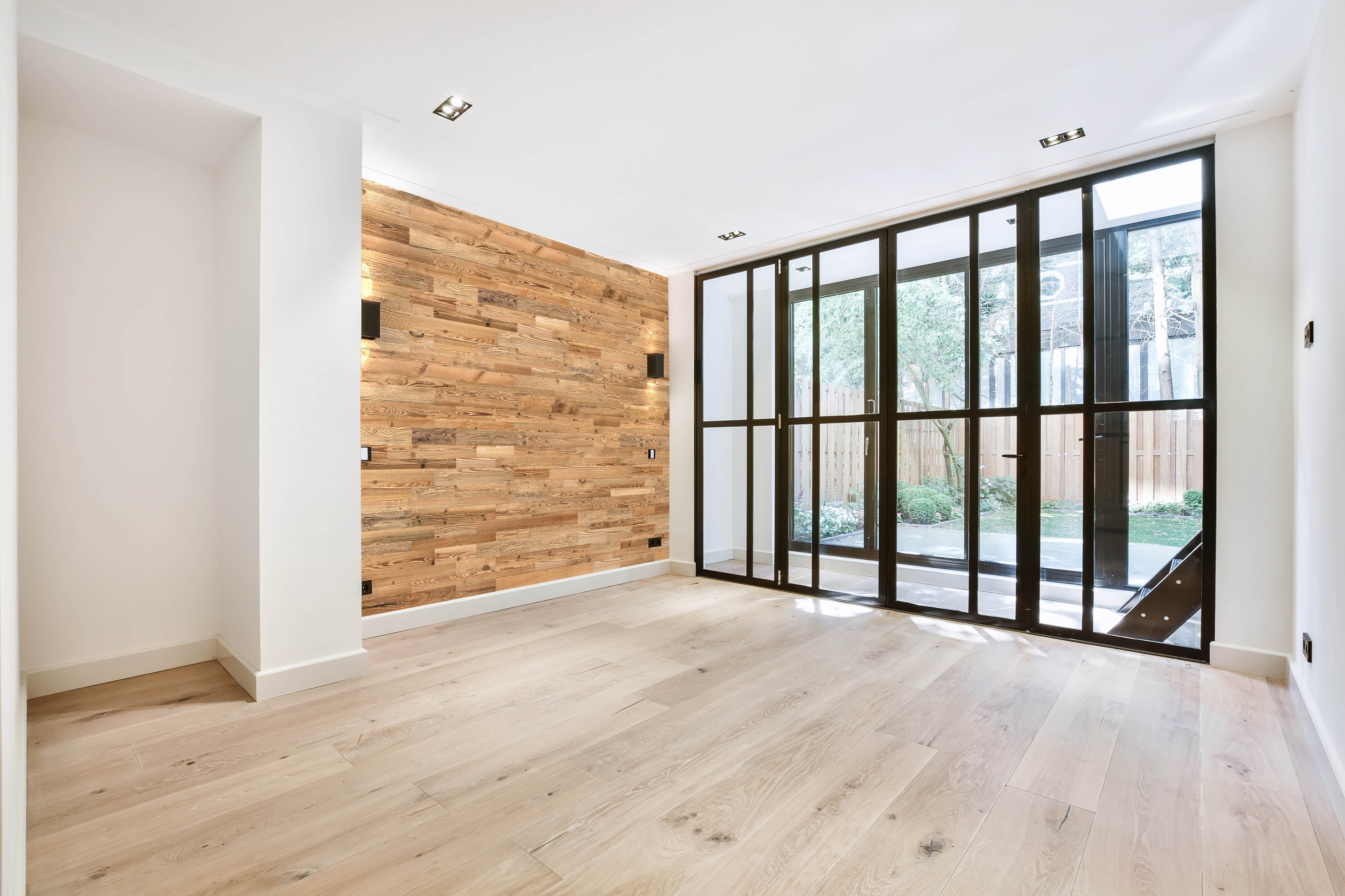 Painel de parede em madeira reciclada âmbar - Madeira de celeiro recuperada - Textura escovada natural - 24 peças/m² - Revestimento decorativo - 4