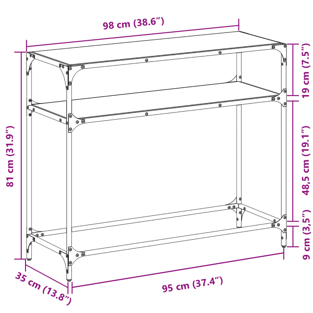 Table console avec plateau en verre noir acier 98x35x81 cm - COMFORTXL - 9