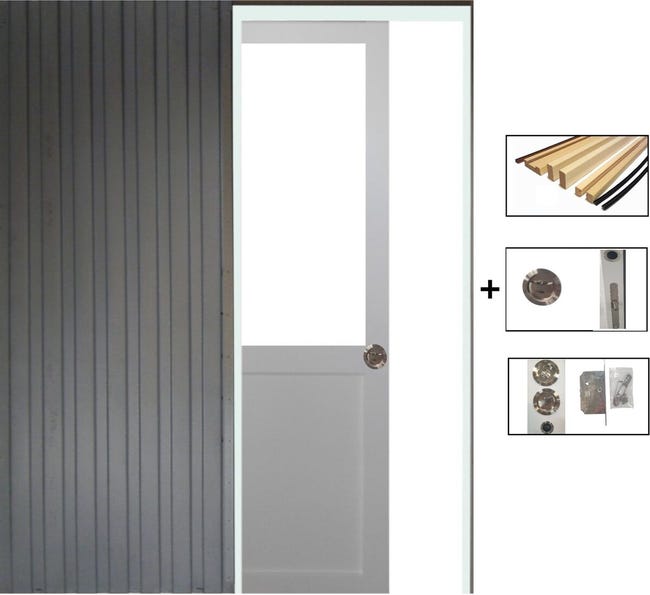 Porte Coulissante Atelier Blanc H204 X L83 Sans Meneau, Galandage, Kit ...