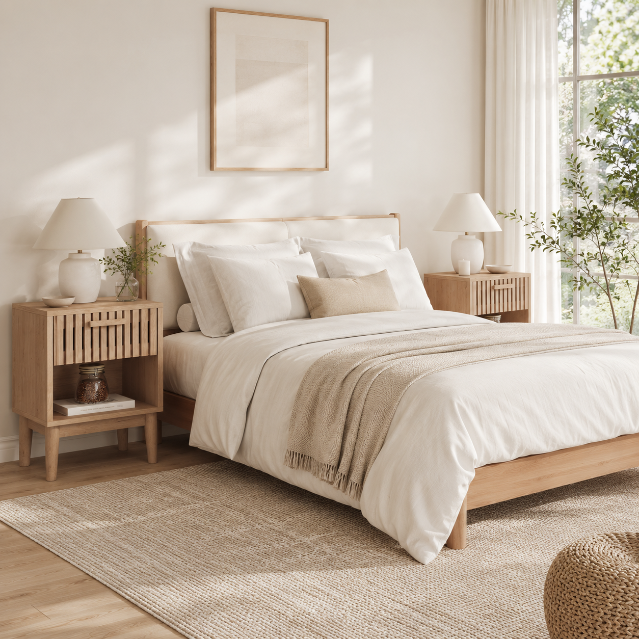 Table de Chevet Lot de 2,Table de Nuit avec 1 Tiroir et Espace Ouvert,Pieds en Bois Massif,Petite Table d’Appoint pour Chambre,Salon,Naturel - 8
