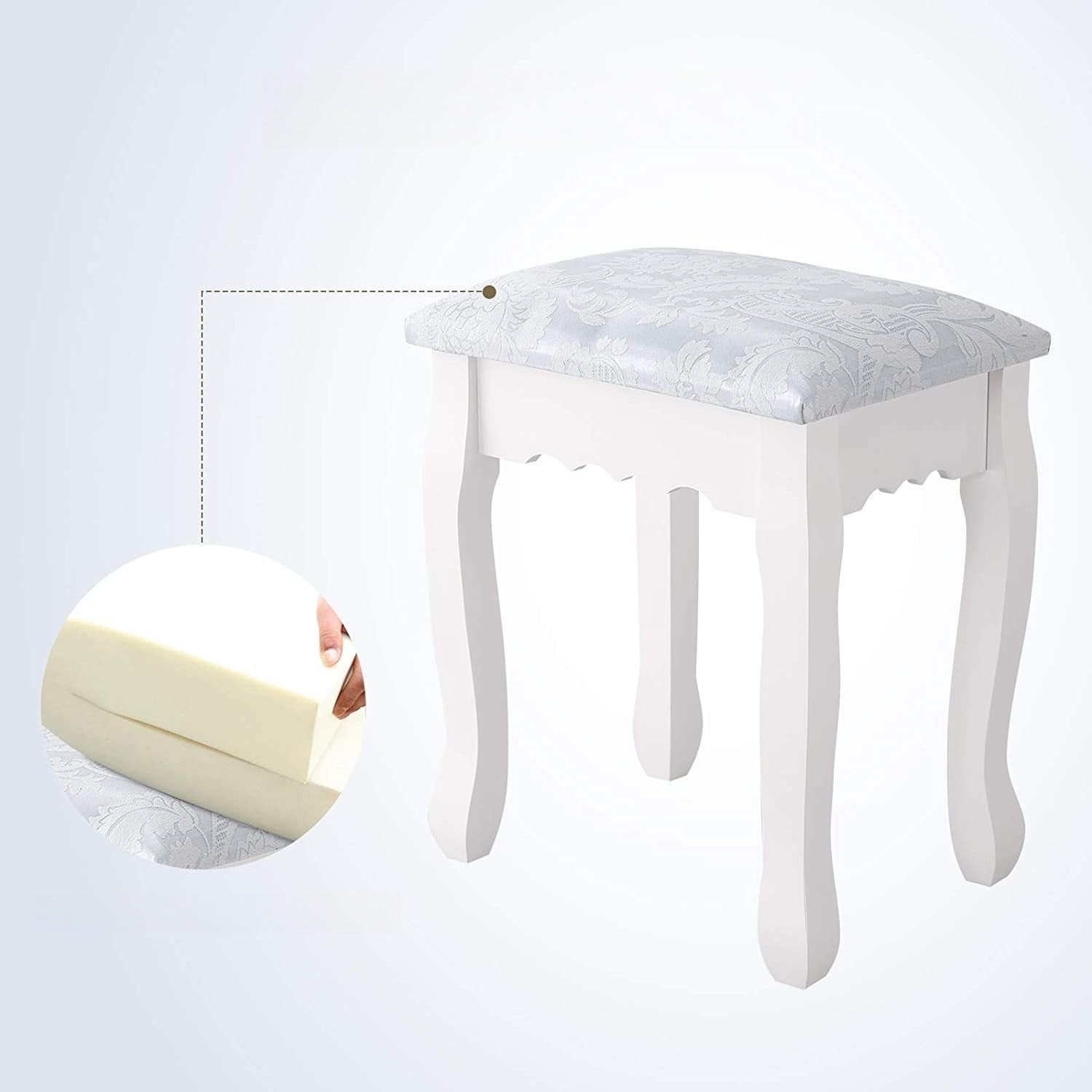 Coiffeuse avec miroir à 360°, 3 tiroirs, 1 tabouret rembourré, miroir amovible, MDF, 40x75x136 cm, style Scandinave - blanc - 5