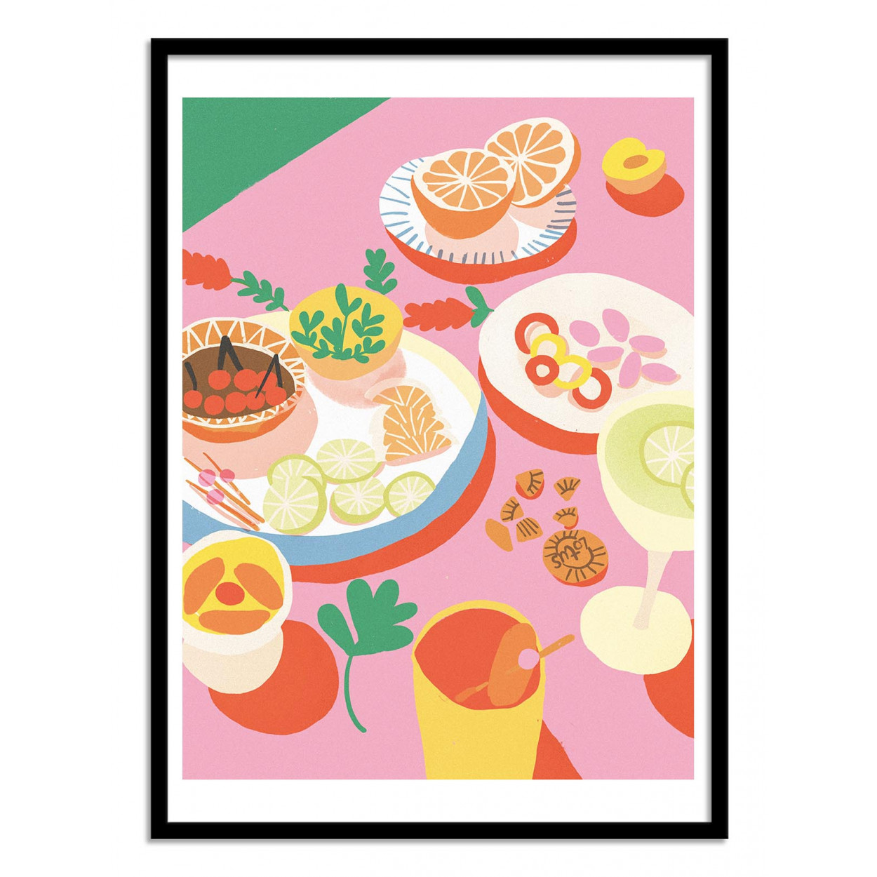 Art-poster - happy picnic - gigi rosado - con marco negro 30 x 40 cm