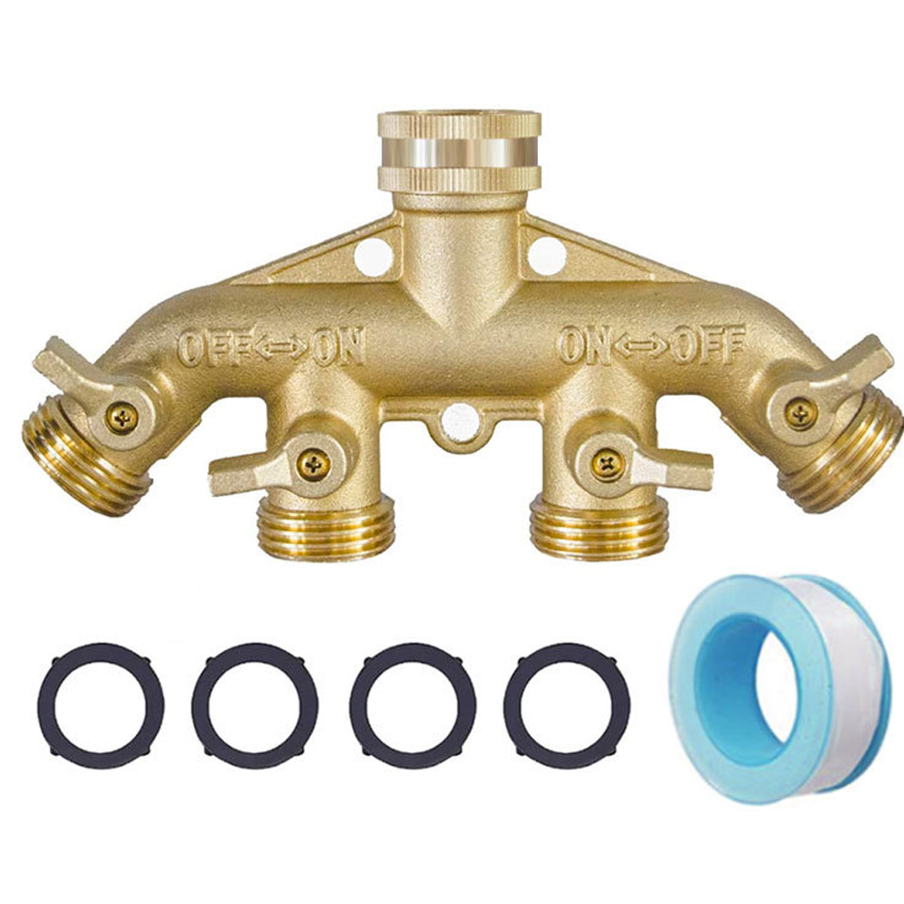 4-drożne przyłącze kranowe z mosiądzu, rozdzielacz do kranu ogrodowego 3/4", rozdzielacz węża z osobnymi zaworami włączającymi/wyłączającymi do d
