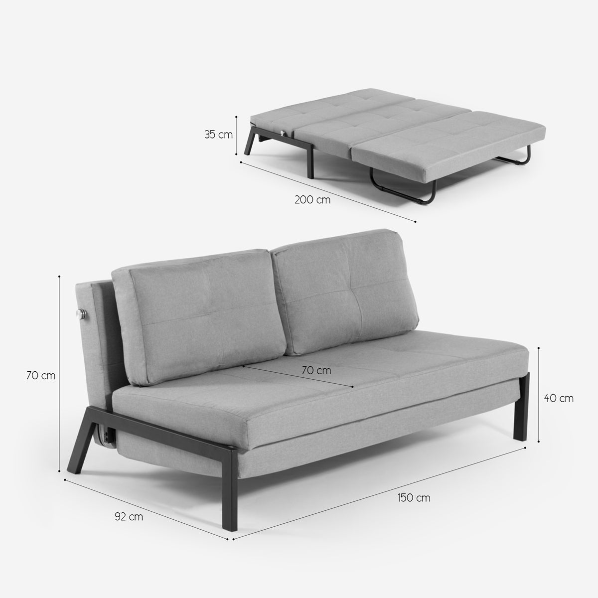 Divano letto 2 posti moderno design tessuto soggiorno Bellamy - Grigio - 8