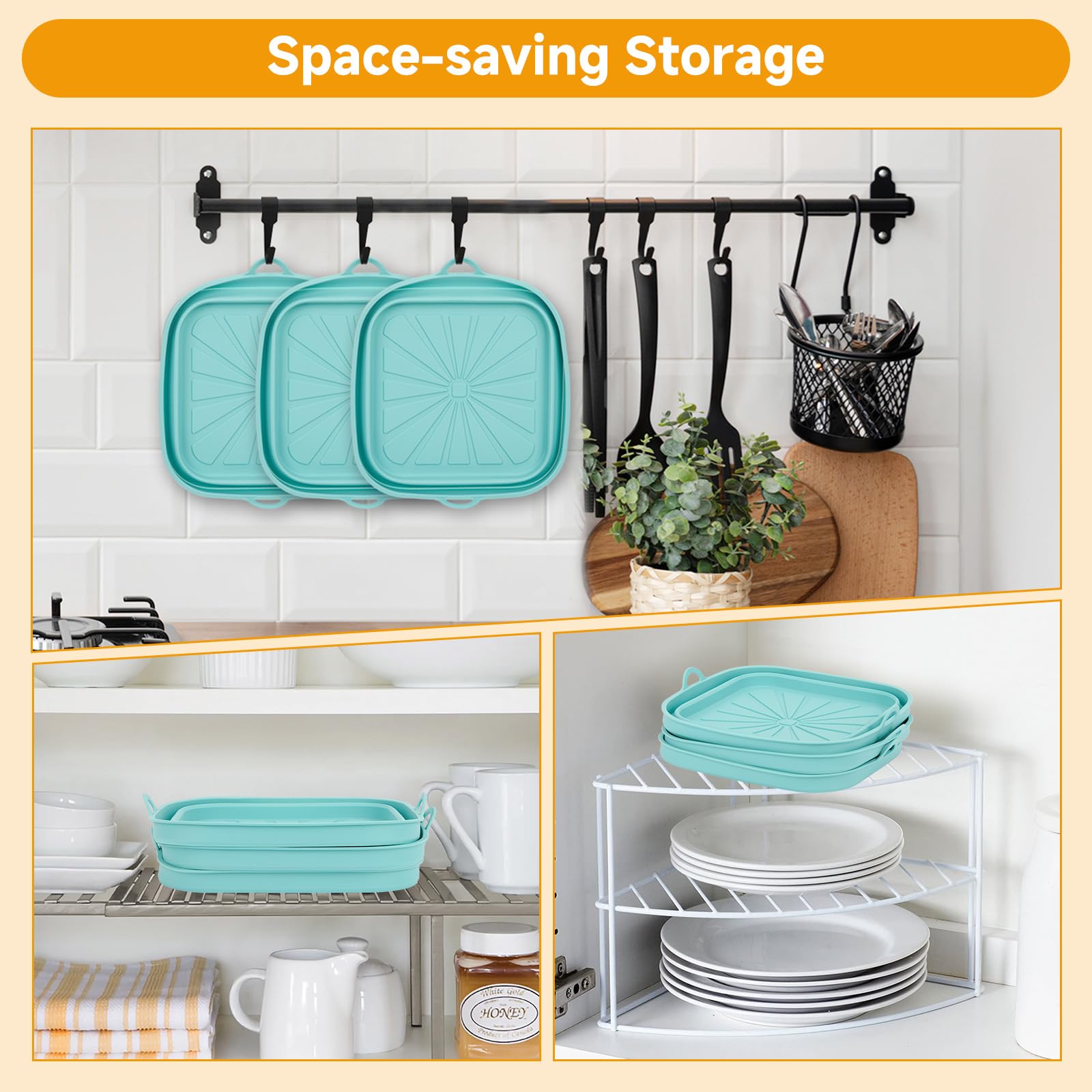 Alyvisun Teglie in Silicone per Friggitrice ad Aria, 3 Pezzi Teglia Cestello per Air Fryer Contenitori Riutilizzabile Quadrato Tappetino Stampi Per Ai - 6