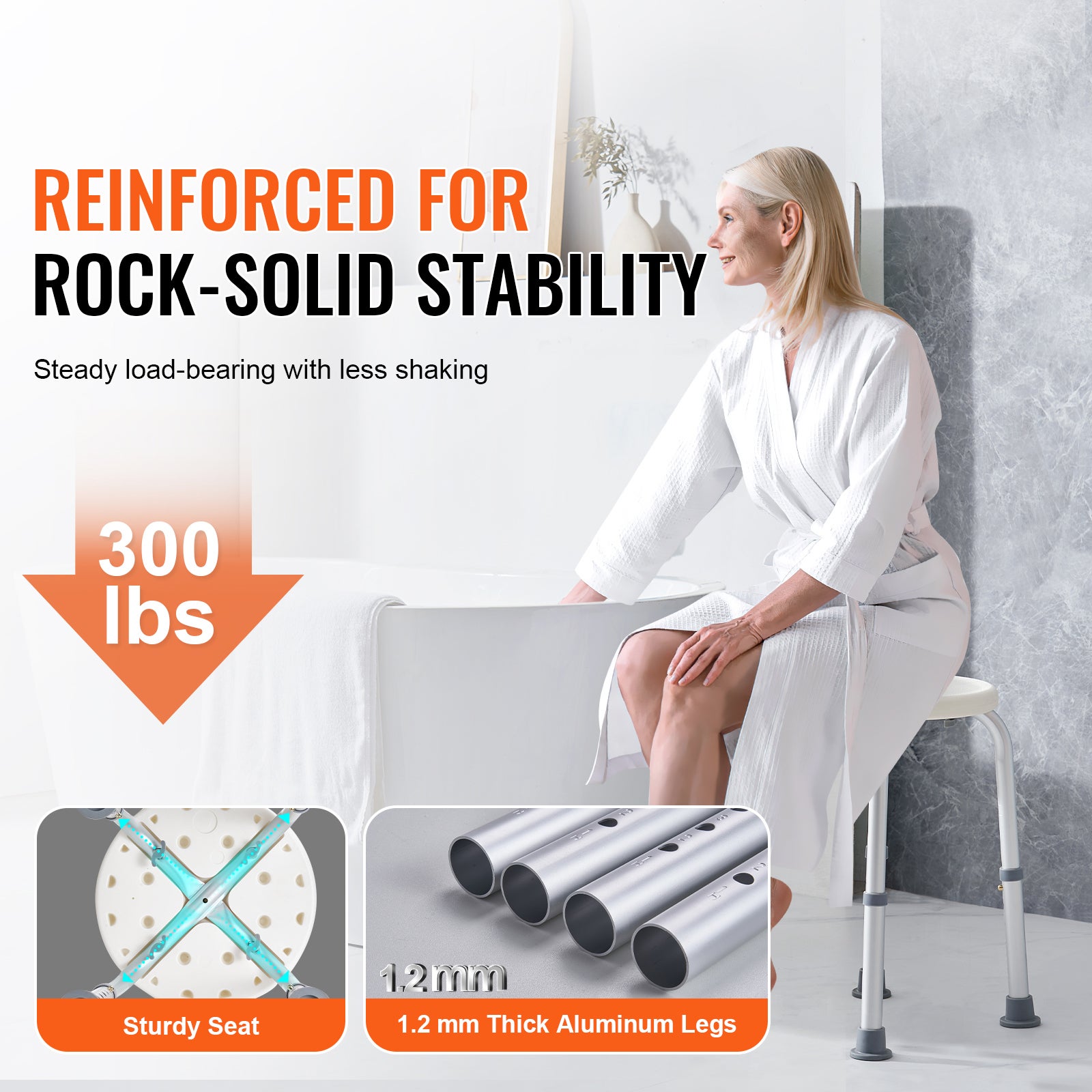 Silla de ducha para uso interior,SucceBuy taburete con altura ajustable,asiento antideslizante para bañera,capacidad de 136,1 kg - 4