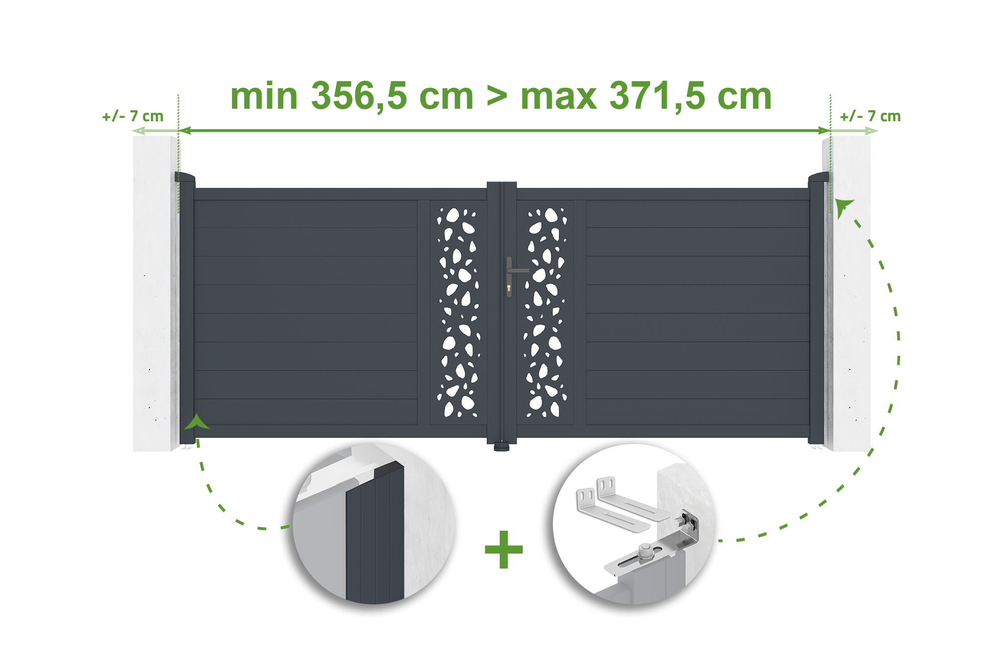 Brama skrzydłowa regulowana szerokość 3,5m SUNNY H.140cm szare aluminium