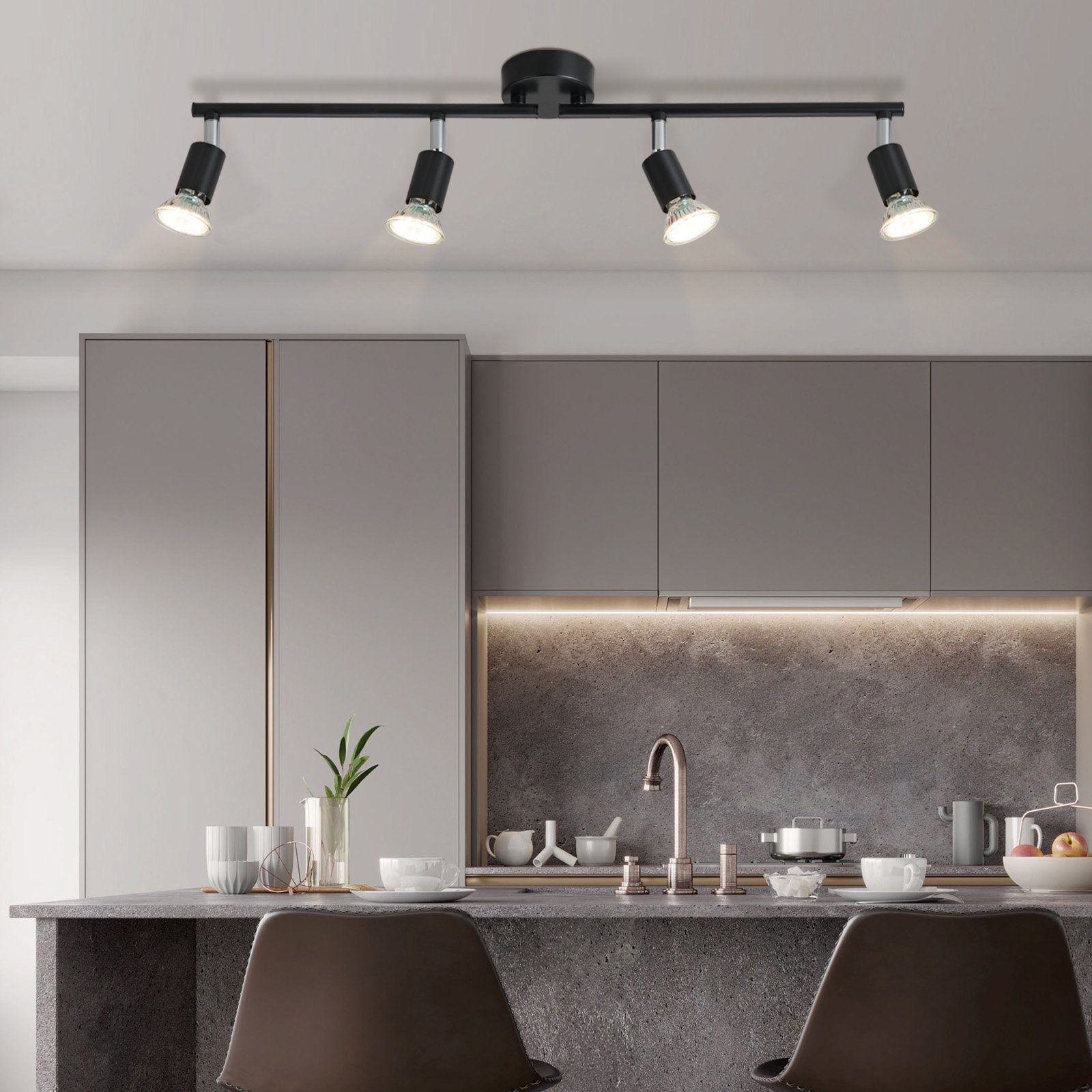 NETTLIFE Lámpara de Techo LED Negra de 4 Focos GU10 Lámpara Industrial Moderna Giratoria 330° para Pasillo Cocina Dormitorio Sala de Estar Infantil - 5