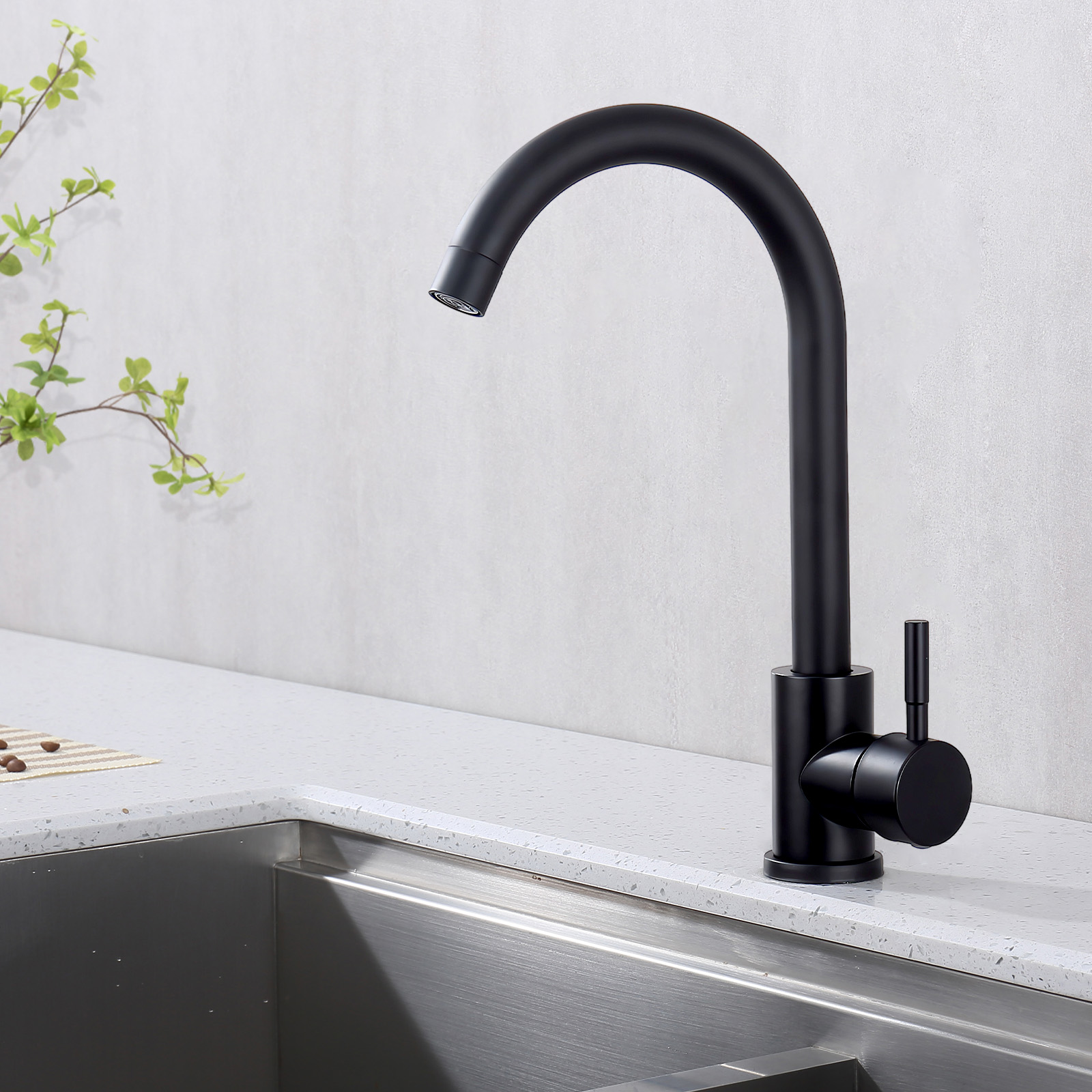 Grifo mezclador de cocina negro Grifo de cocina giratorio de 360