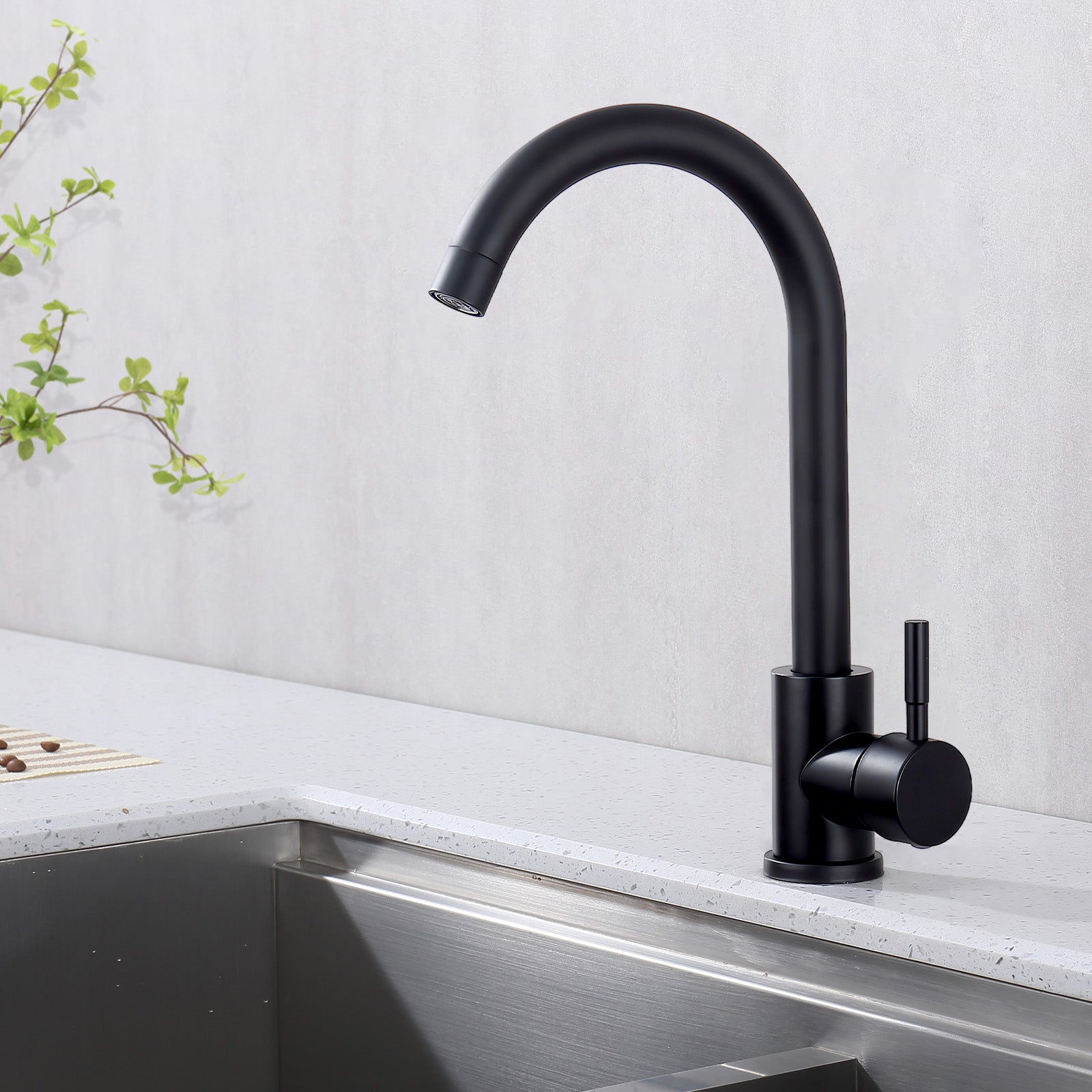 Bateria kuchenna Czarna 360°Obrotowa bateria kuchenna Bateria zlewozmywakowa ze stali nierdzewnej Matowa czerń