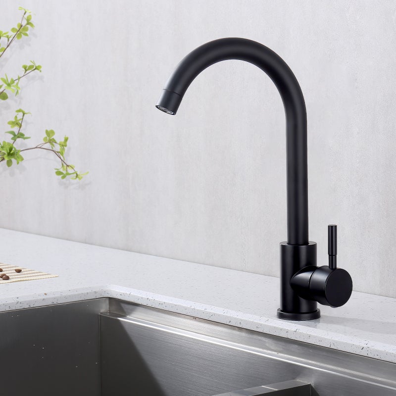 Bateria kuchenna Czarna 360°Obrotowa bateria kuchenna Bateria zlewozmywakowa ze stali nierdzewnej Matowa czerń