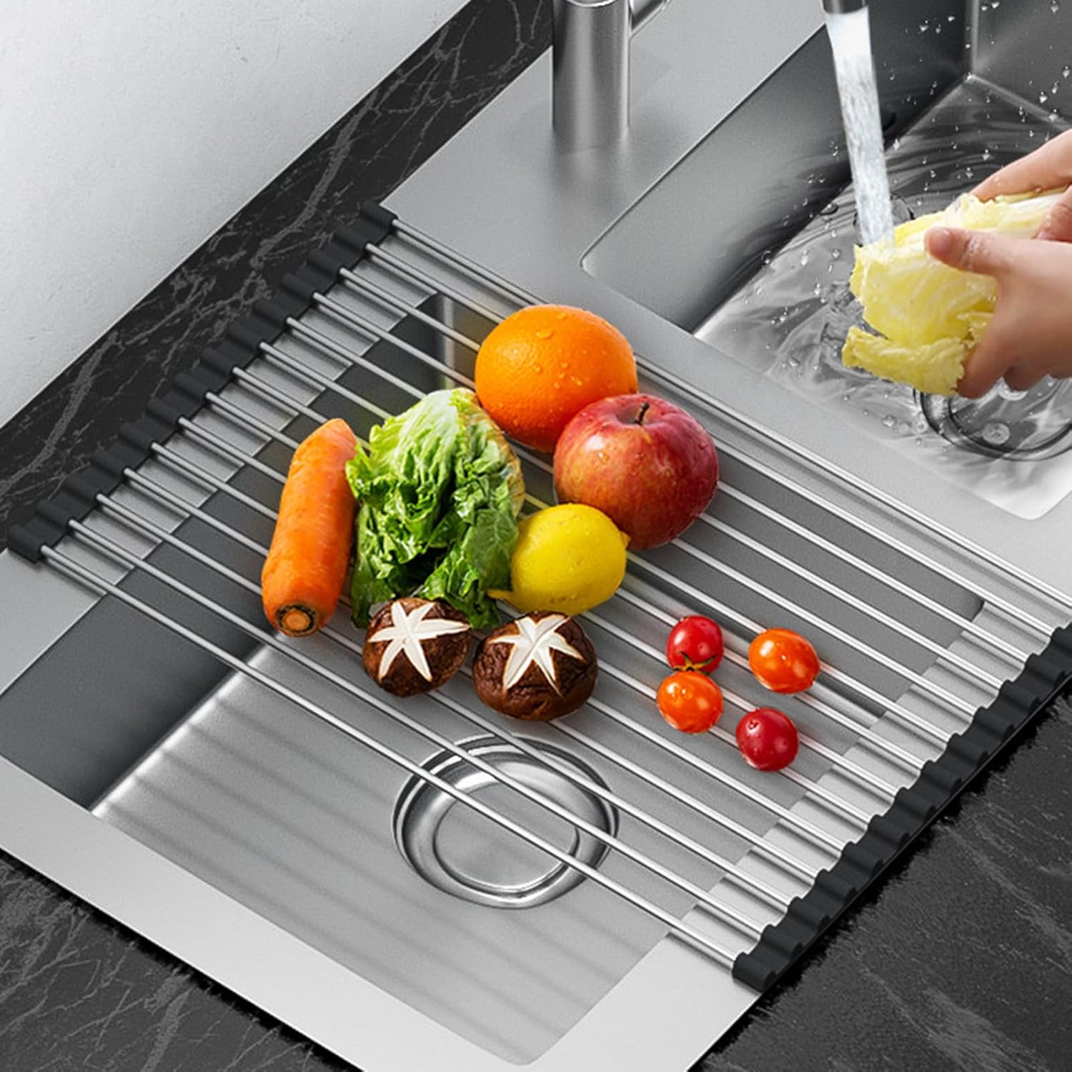 Składana i wyjmowana suszarka do naczyń, praktyczny dodatek do domu, czarna, 37 x 36 cm, 18 tub