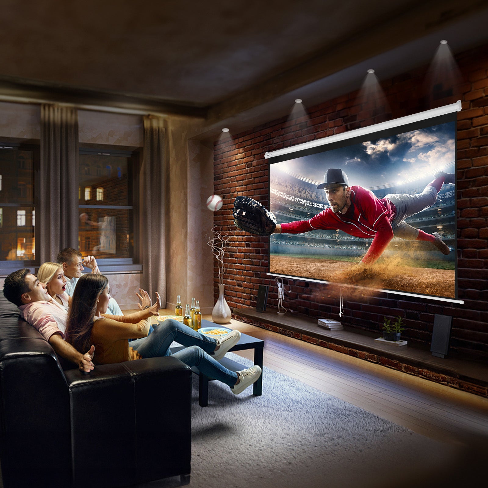 Écran de Projection Enroulable Manuel VEVOR 100 pouces 16:9 HD 4K Toile de Vidéoprojecteur Anti-Plis Grand Angle Vision Montage Mural Image Détaillée - 8