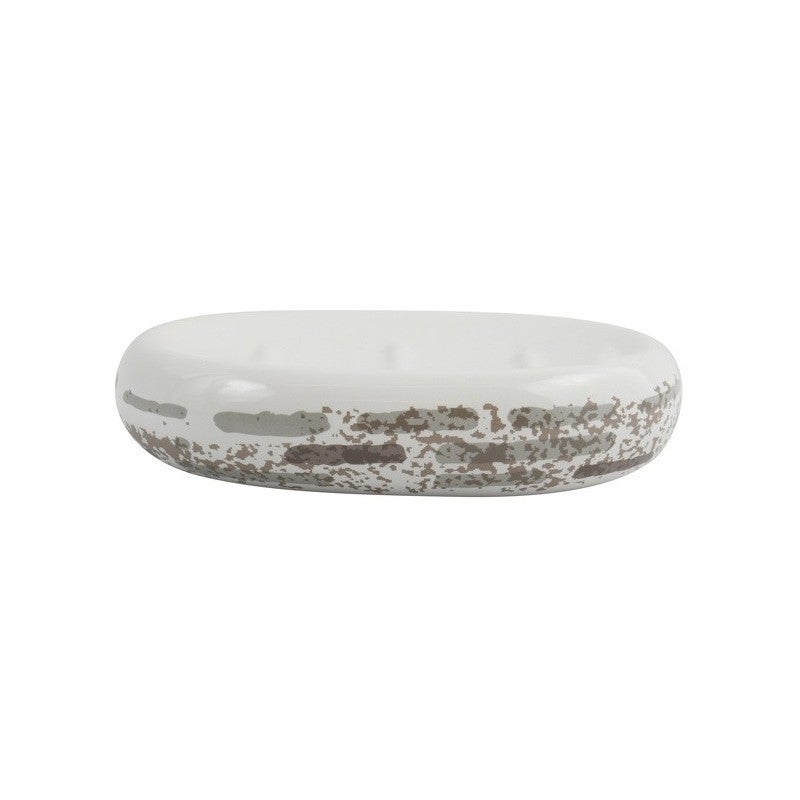 140744" Porte Savon Ceramique Inox Mahe, Acier Inoxydable-grès, Blanc
