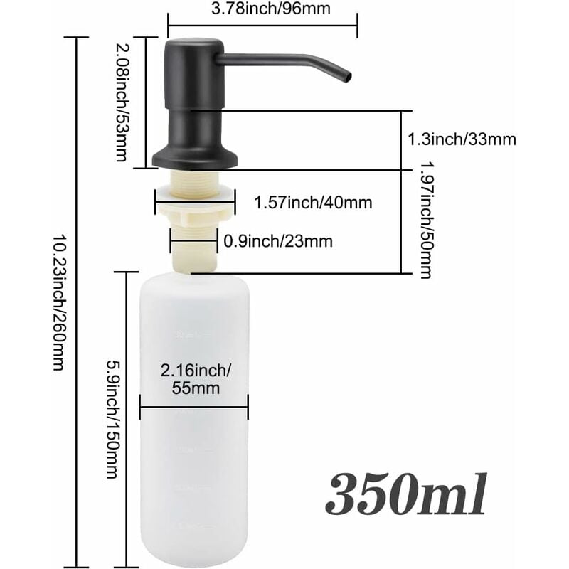 Distributeur de Savon évier Cuisine, Distributeur de détergent encastrable en Acier Inoxydable de Cuisine 350 ML, Distributeur de Savon Rechargeable a - 2