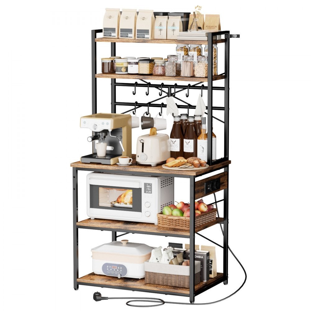 Essenza Estantería Cocina, Toma De Corriente Y Gancho, Estructura De Tubos De Hierro Y Madera Vintage, 1,5 M, Para Organizar Electrodomésticos Negro/Marrón , Leroy Merlin