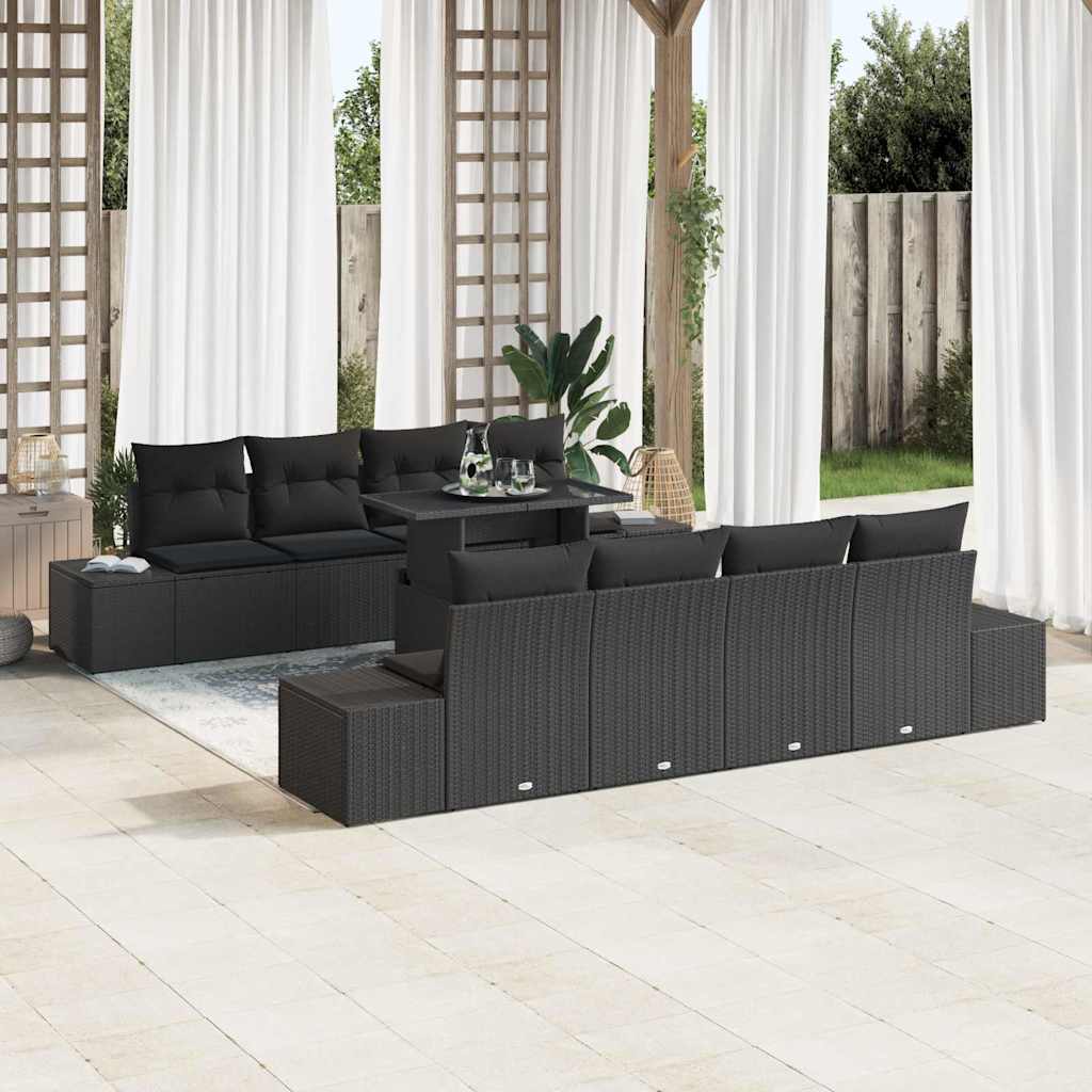 Sofá De Jardín Semicircular De Ratán Sintético - Con Cojines, Negro, Ideal Para Terraza O Exterior, Resistente A La Intemperie