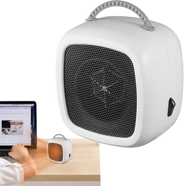 Przenośny grzejnik, mały, szybko nagrzewający się grzejnik z uchwytem, odpowiedni do biura, sypialni, kuchni, biały