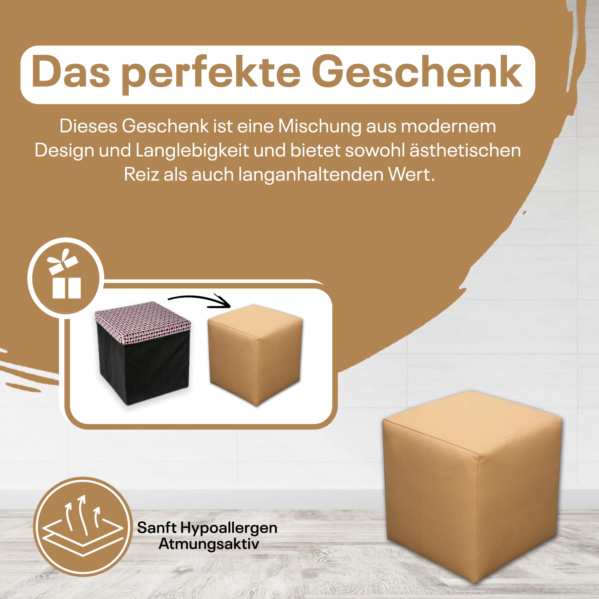 Sitzwürfel / Siège Pouf - Beige, 40X40X40 Cm, Assise Rembourrée En Simili Cuir, Confortable Pour Salon, Chambre Ou Bureau - 6