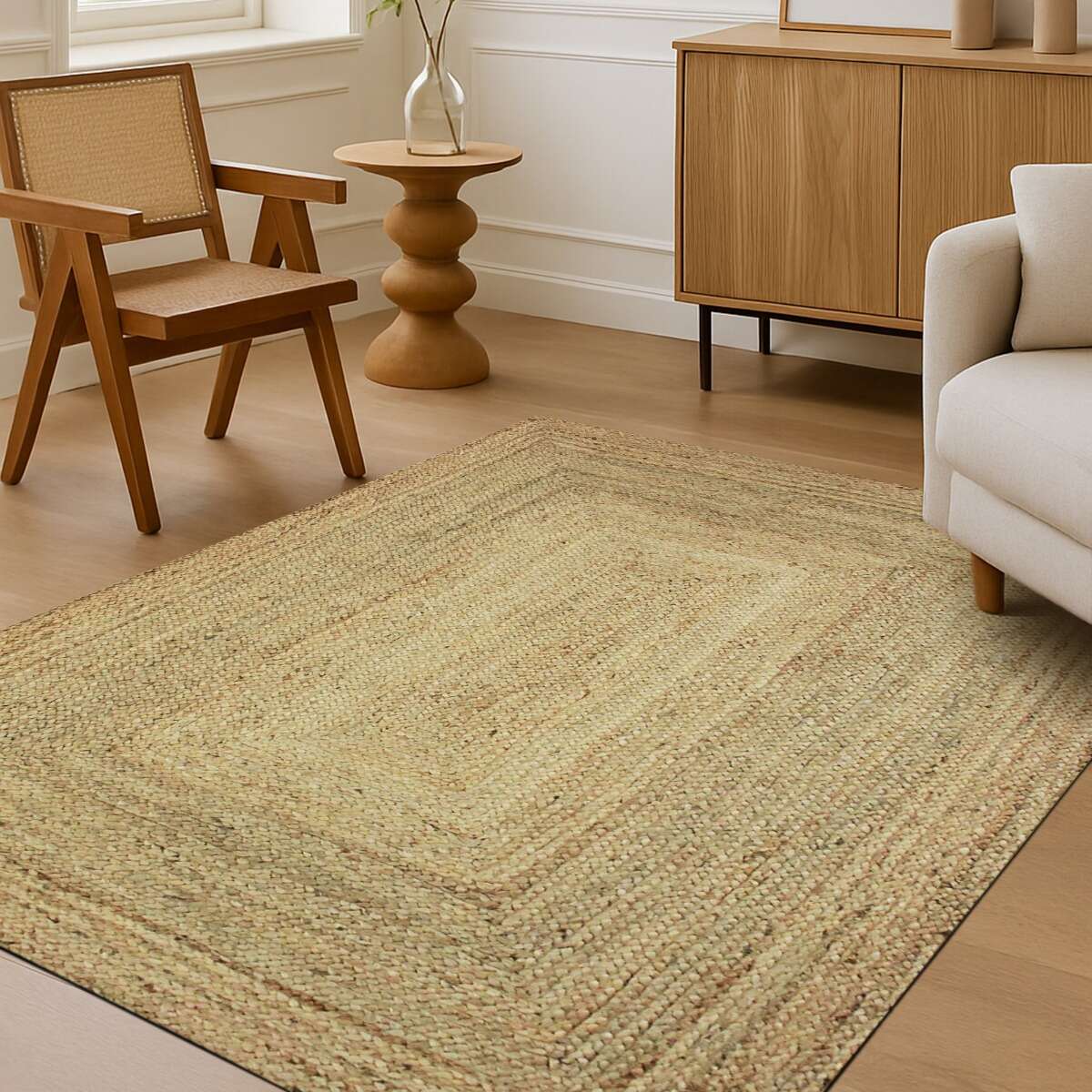 Tapis salon en jute tressé naturel artisanal 120x170 - style bohème - 5