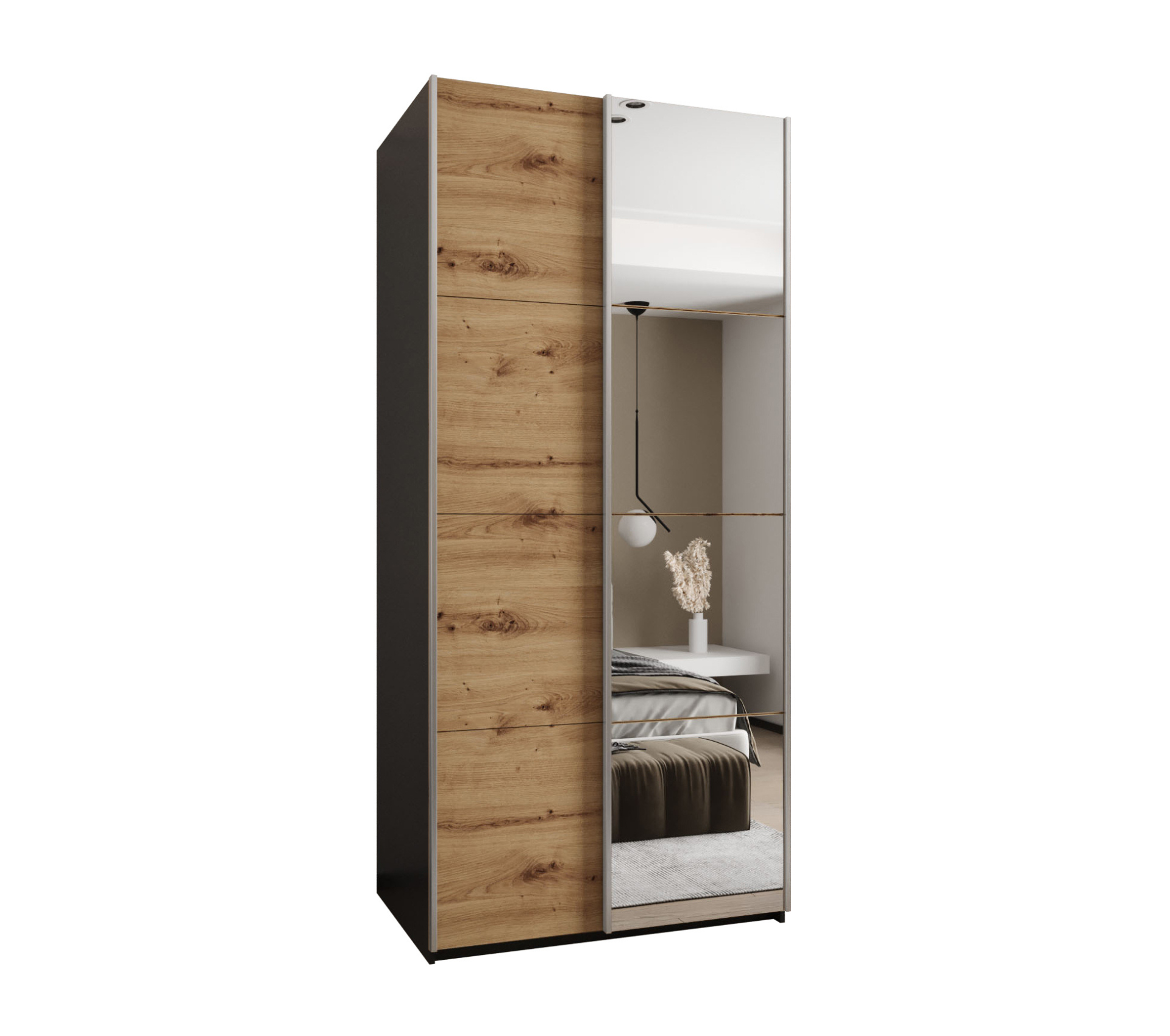 Szafa przesuwna wysoka Lux 3 100 x 64 x 245,5 cm czarny + artisan + u. srebrny - Abiks Meble