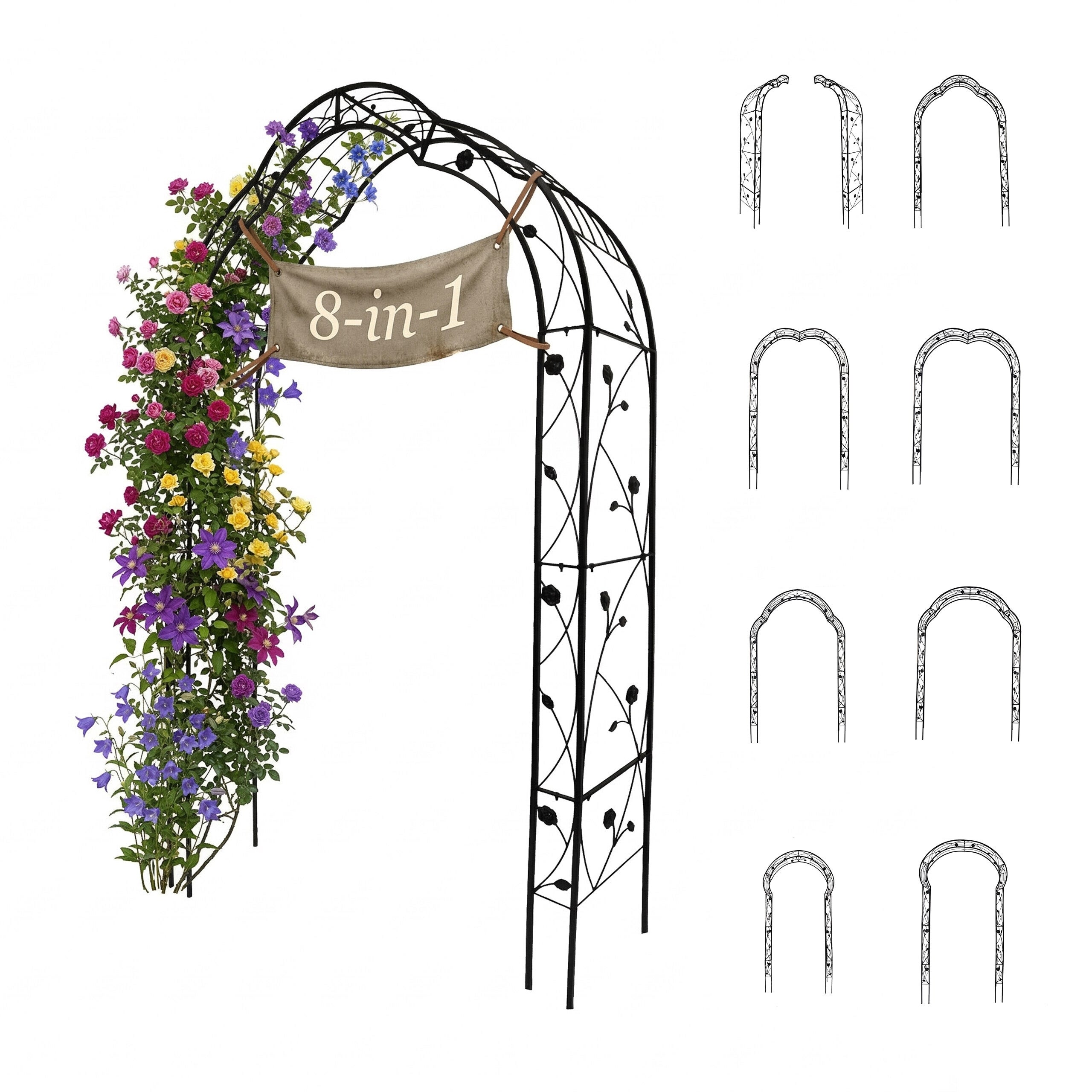 Arco para rosas 8 en 1, trepador modular 236–252 cm alto, 75–163 cm ...