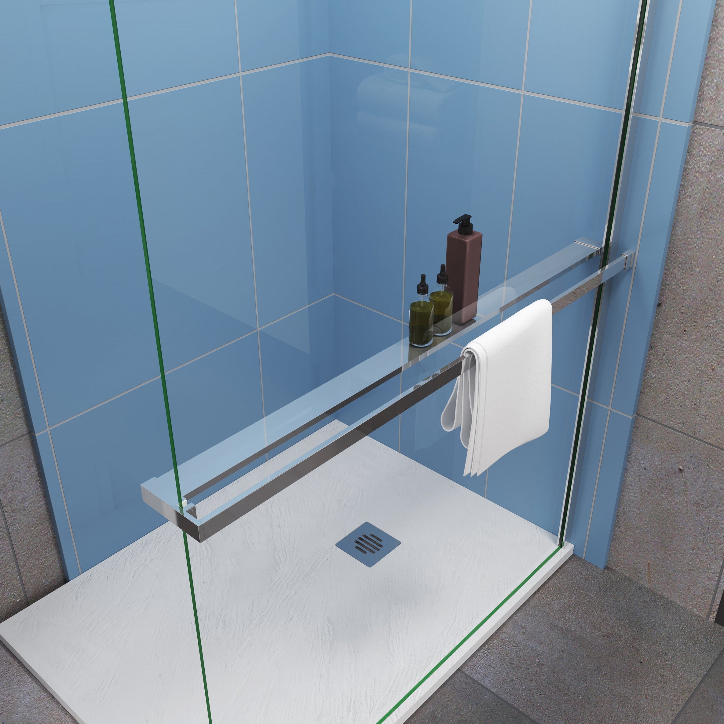 Étagère de Douche pour paroi de douche à l'italienne 140cm, en aluminium chromé brillant, en kit complet - 5