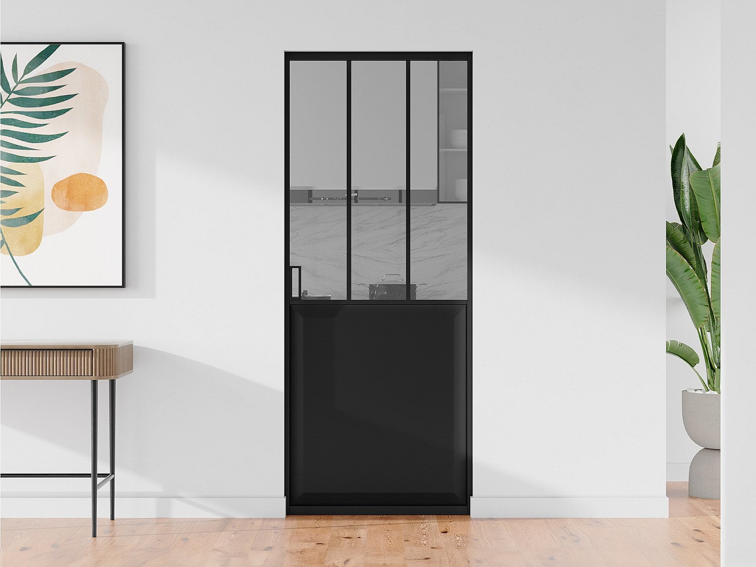 Drzwi przesuwne industrialne chowane w ścianie - Czarny i szkło hartowane - wys. 205 x szer. 83 cm - ARTISTO II