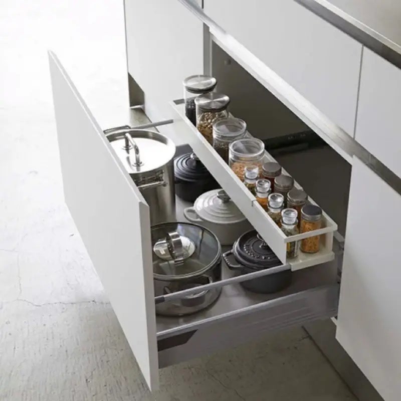 Étagère à épices réglable, séparateur extensible pour tiroir, organiseur monocouche pour rangement sous armoire et évier,essentiels de cuisine,Blanc - 9