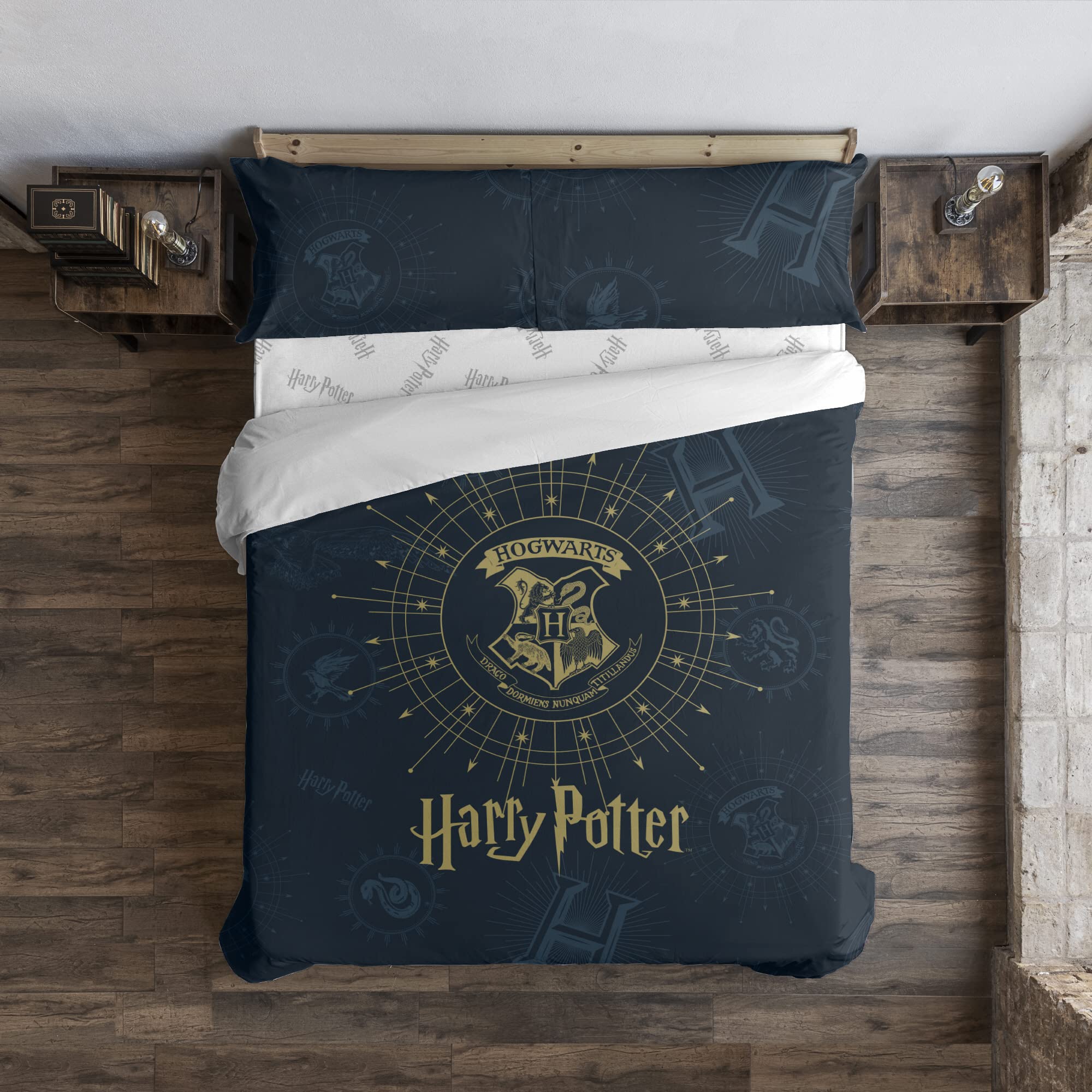 Belum | copripiumino harry potter, copripiumino con bottoni 100% cotone modello dormiens draco blu per letto da 180 (260 x 240 cm)