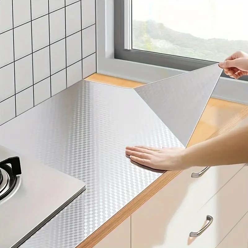 1 rotolo pellicola alluminio cucina resistente al calore - adesivo impermeabile e antiolio per credenza, cassetto -facile da pulire, moderno, durevole - 4