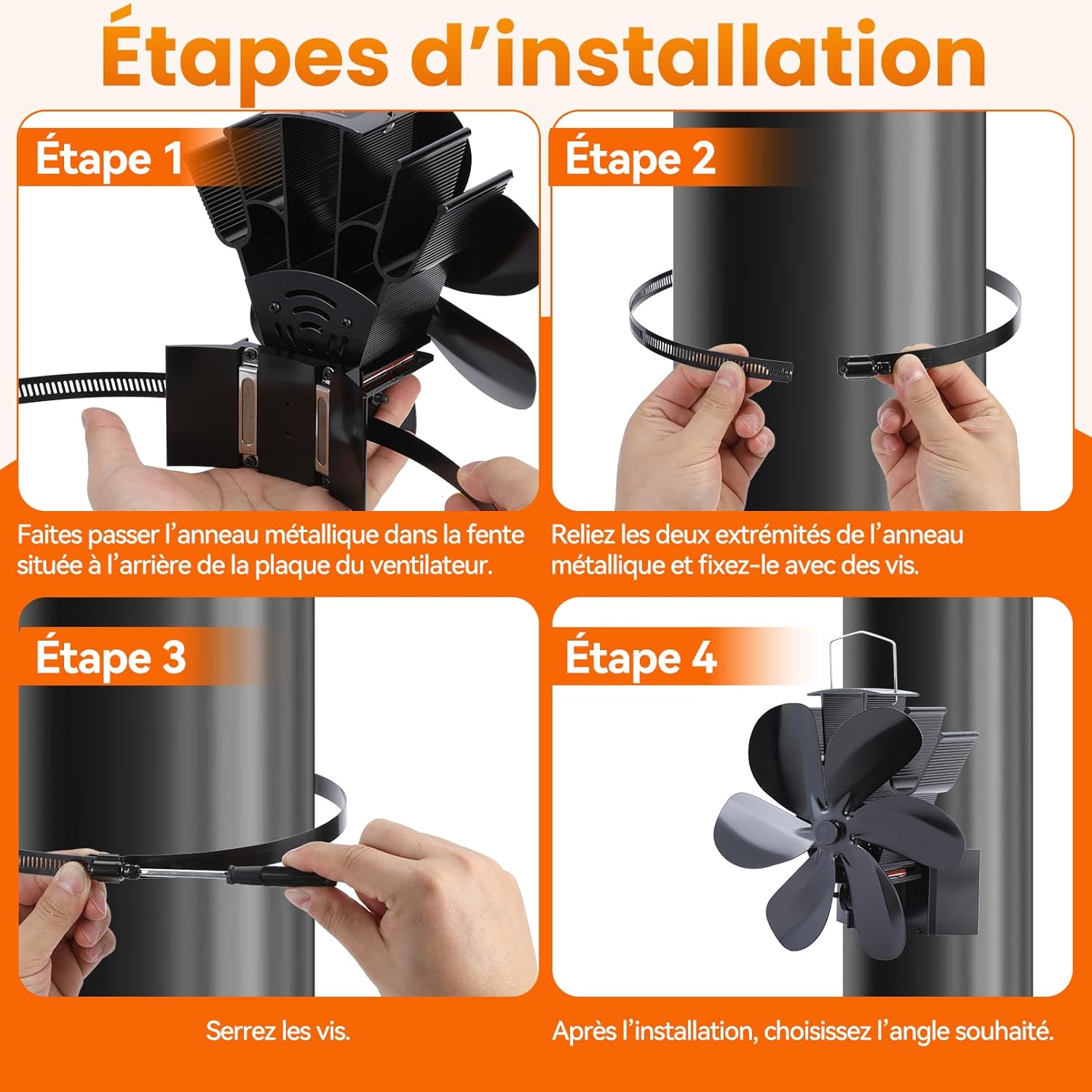 Ventilateur Poele à Bois 6 Pales Adapté aux Cheminées et aux Tuyaux de Poêle Ventilateur de Cheminée，thermomètre - 5