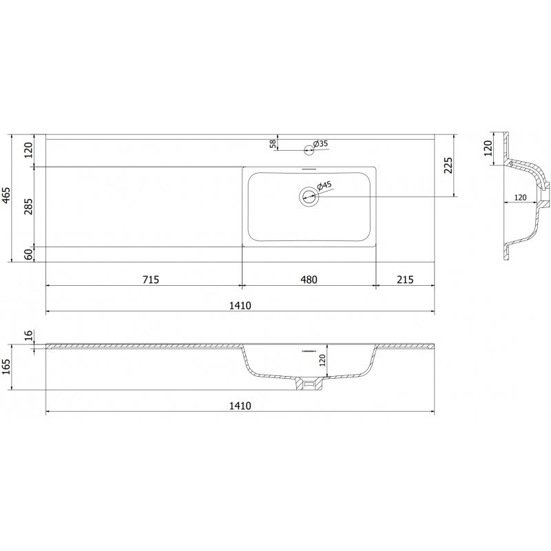 Mexen Otis lavabo encastré à droite 141 x 46,5 cm, blanc mat - 25181401P - 3