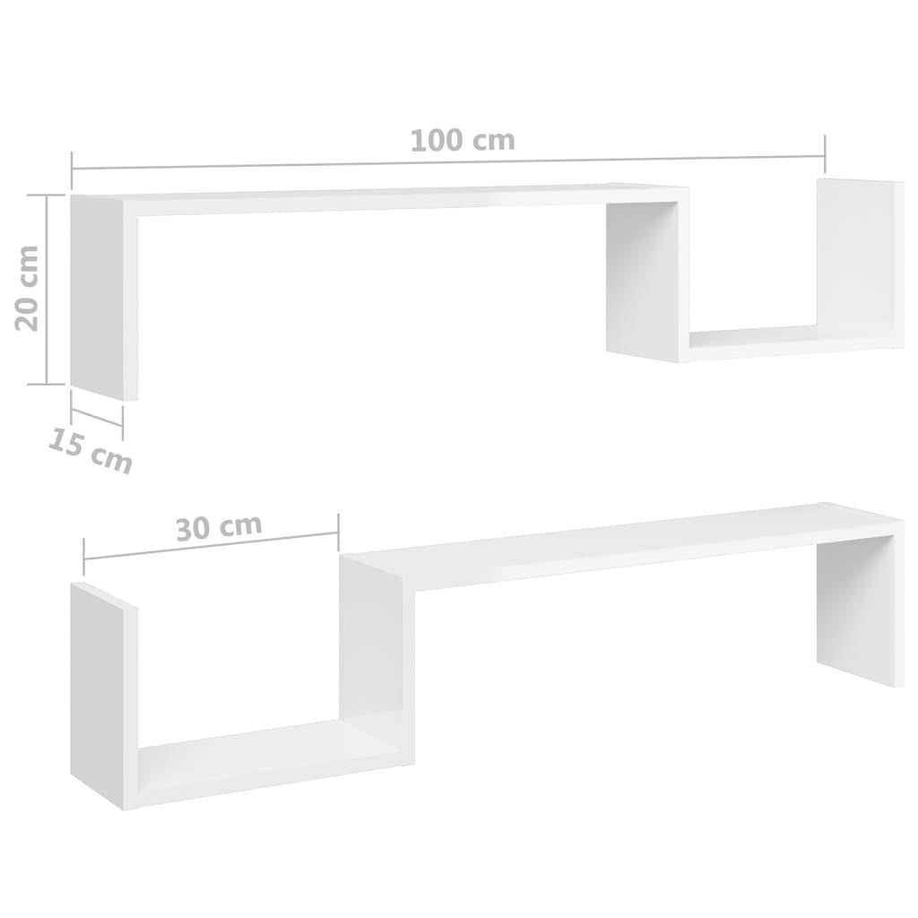 vidaXL Mensole a Muro 2 pz Bianco Lucido 100x15x20cm Legno Multistrato - 7