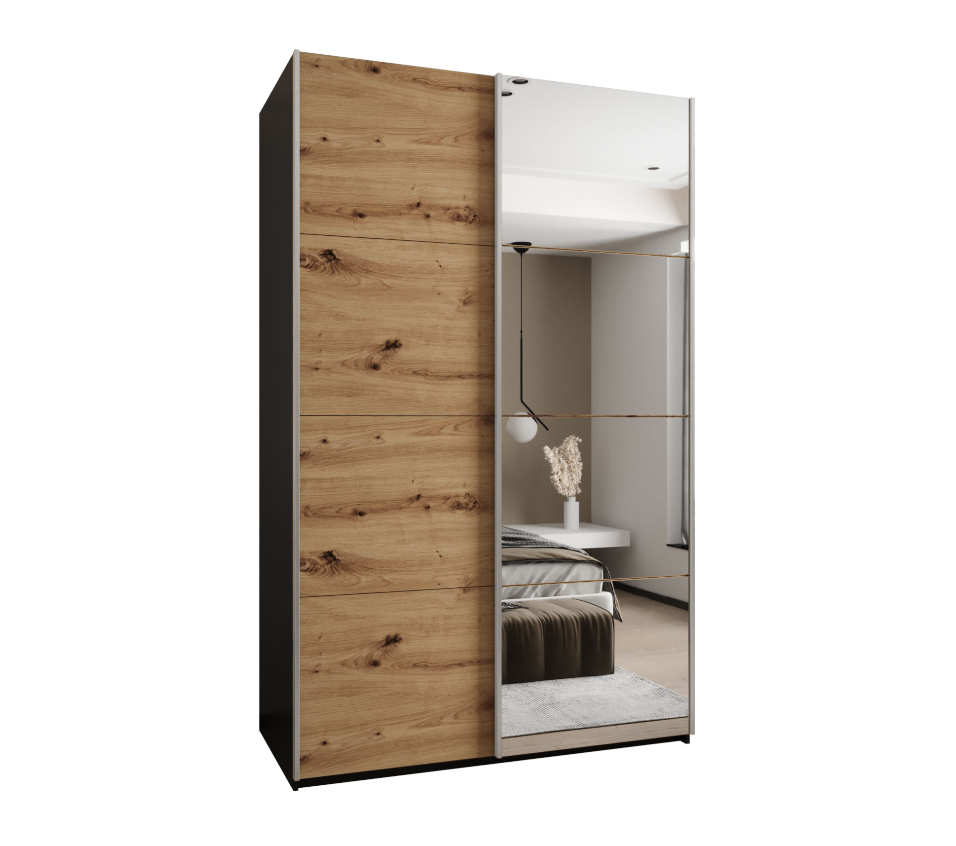 Szafa przesuwna wysoka Lux 3 150 x 64 x 245,5 cm czarny + artisan + u. srebrny - Abiks Meble