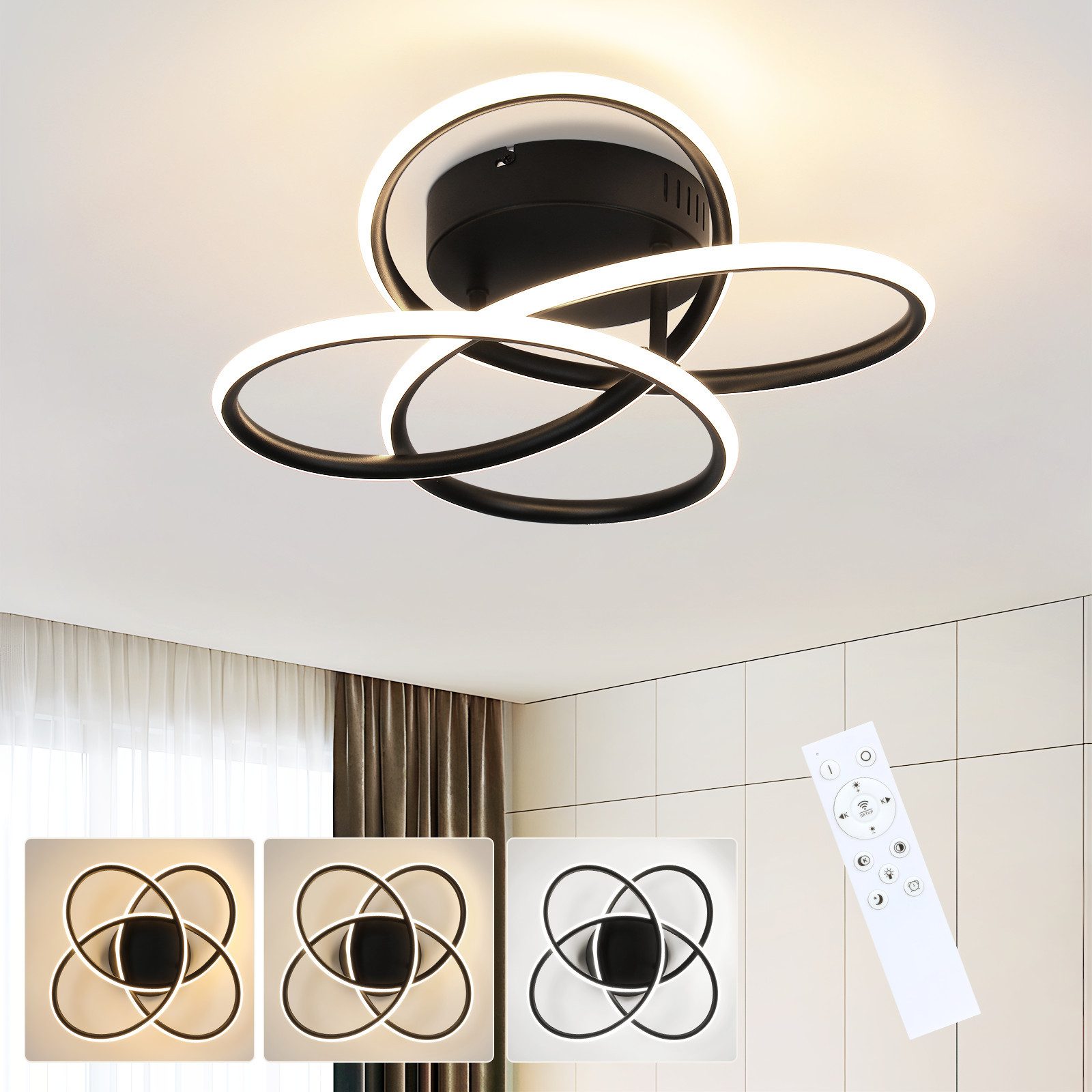 NETTLIFE Lampa sufitowa LED do korytarza, nowoczesny design, ściemniana, pilot zdalnego sterowania, 44 W, czarna