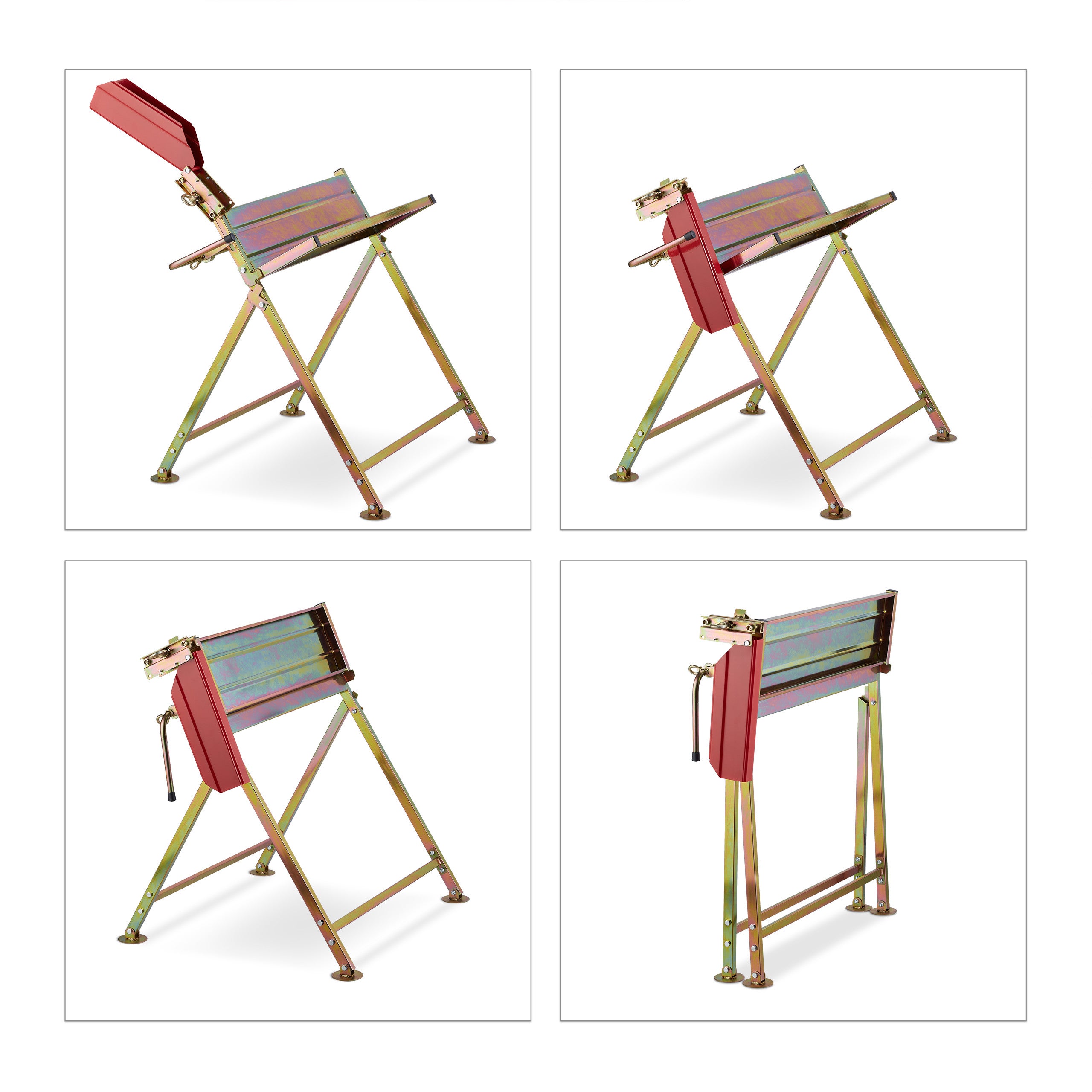 Chevalet sciage, support pour tronçonneuse, protège-guide, barre mesure coupe, charge max 120&nbsp;kg, métal, doré, Relaxdays - 6