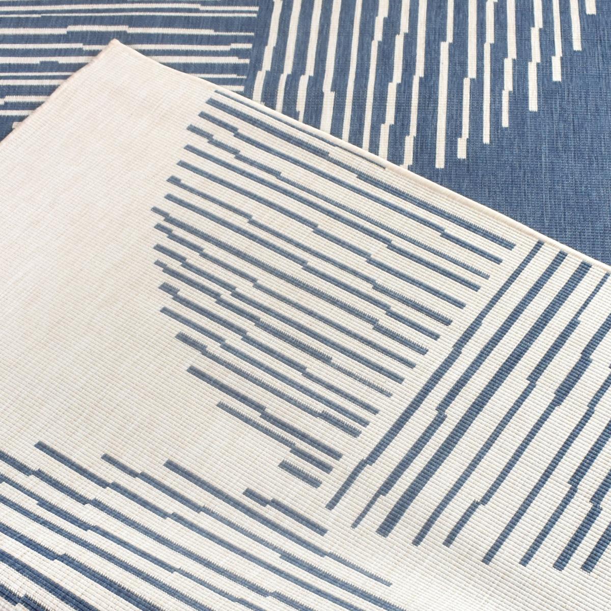 Tapis extérieur, kilim reversible 200x290 LYN2 BL REVERSIBLE bleu et crème - 5