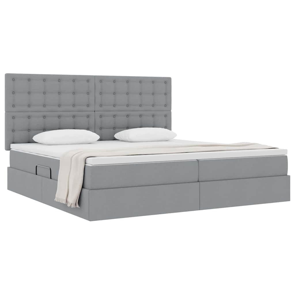Lit avec rangement et matelas Gris clair 200 x 200 cm tissu - 3