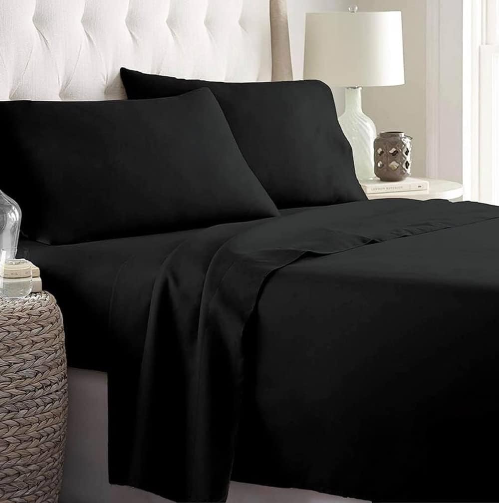 Set Lenzuola Matrimoniali Cotone 100% - Nero, Elegante E Morbido | Per Letti 160x200cm, Confortevole E Traspirante - Foto 2