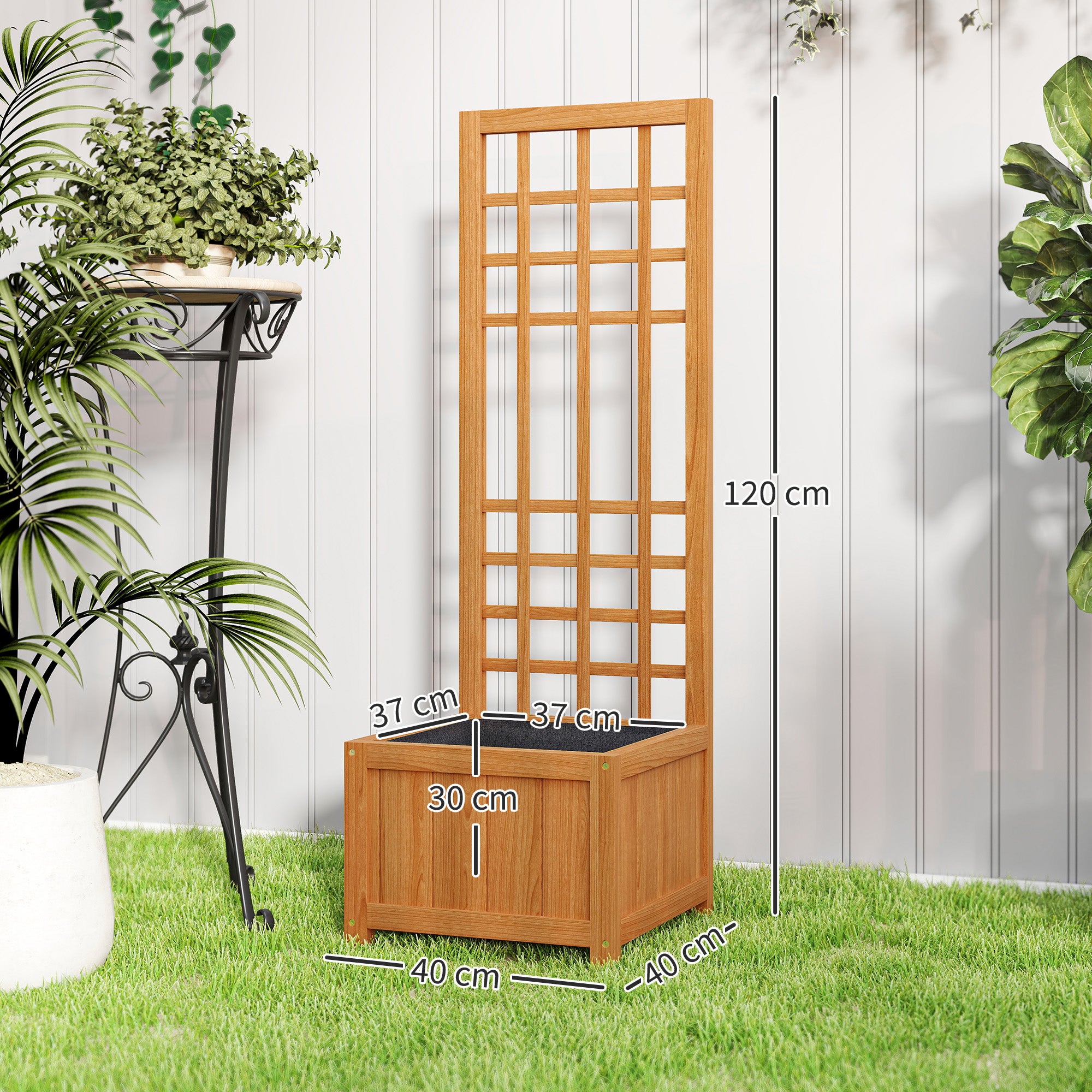 Outsunny Fioriera con Traliccio per Rampicanti con Foro di Drenaggio e Fodera, in Legno, 40x40x120 cm, Marrone - 3