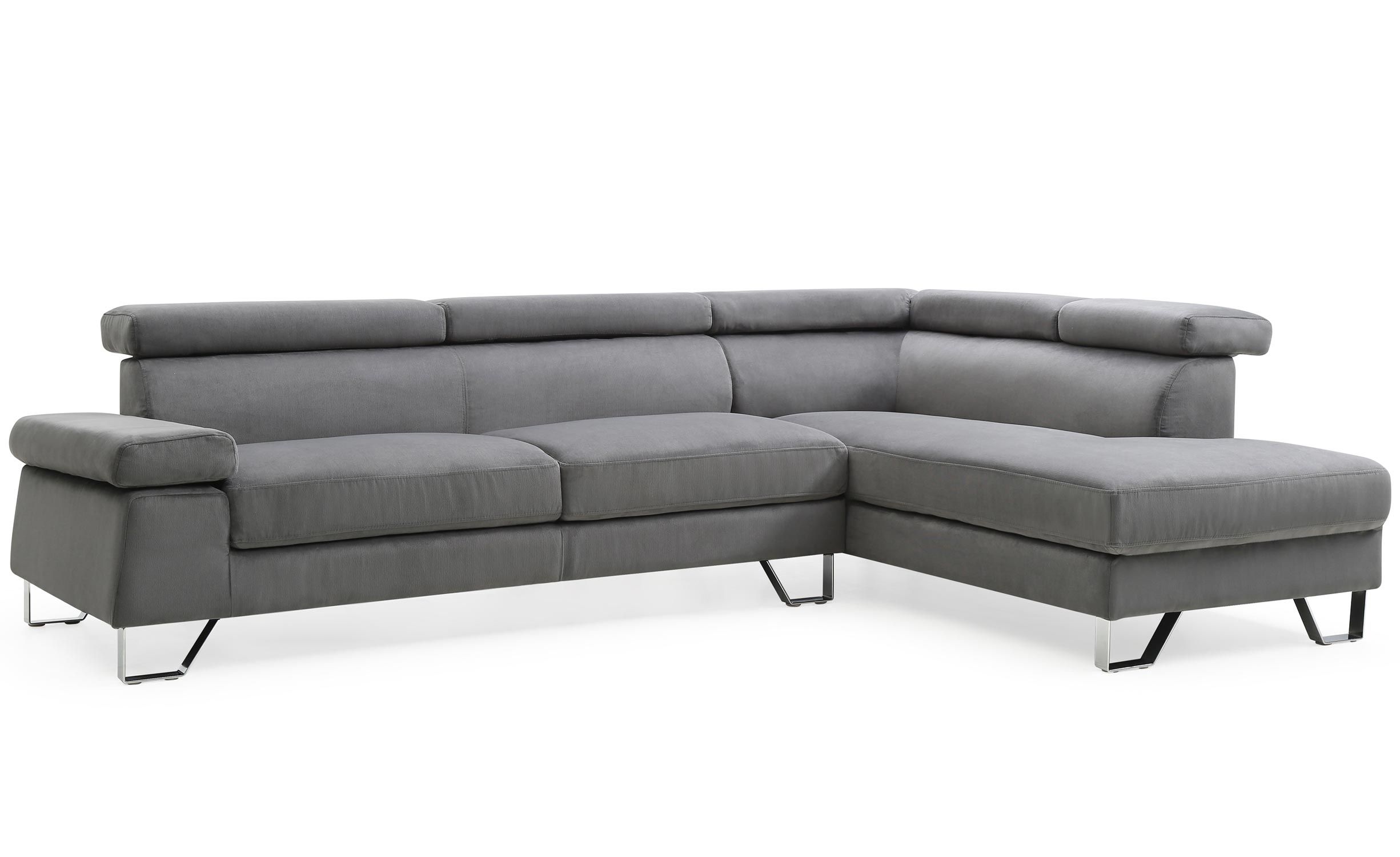 Canapé d'angle avec têtières relevables Quentin Velours Gris Foncé - 4
