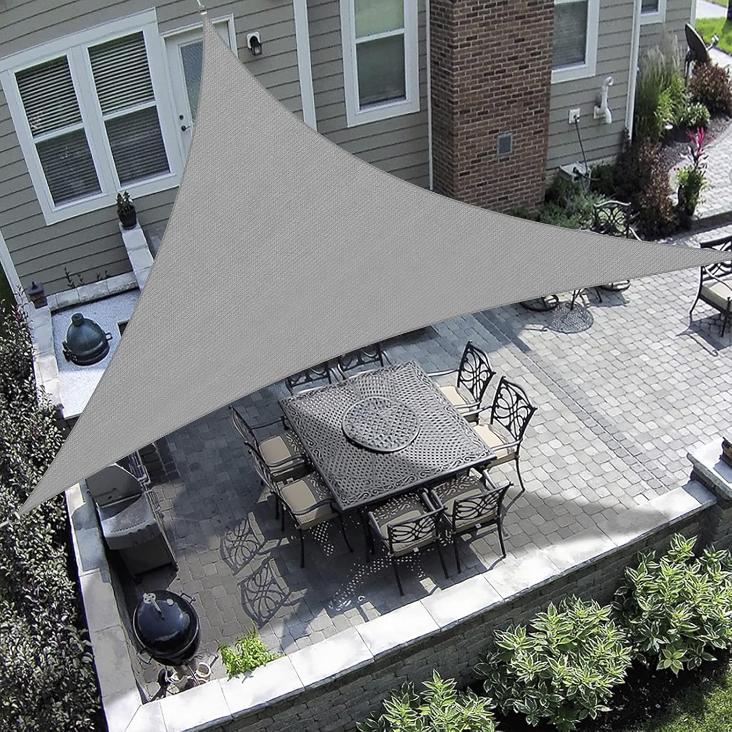 Trójkątny żagiel zacieniający - 3*3*3m - Szary - Markiza zewnętrzna - Odpowiednia do ochrony przeciwsłonecznej tarasu
