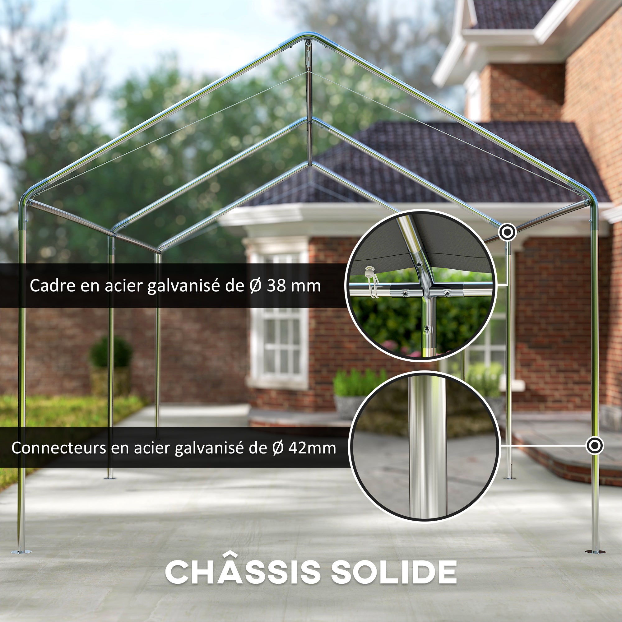 Carport auvent pour voiture 6 x 3 m acier galvanisé robuste toit PE haute densité gris - COMFORTXL - 6