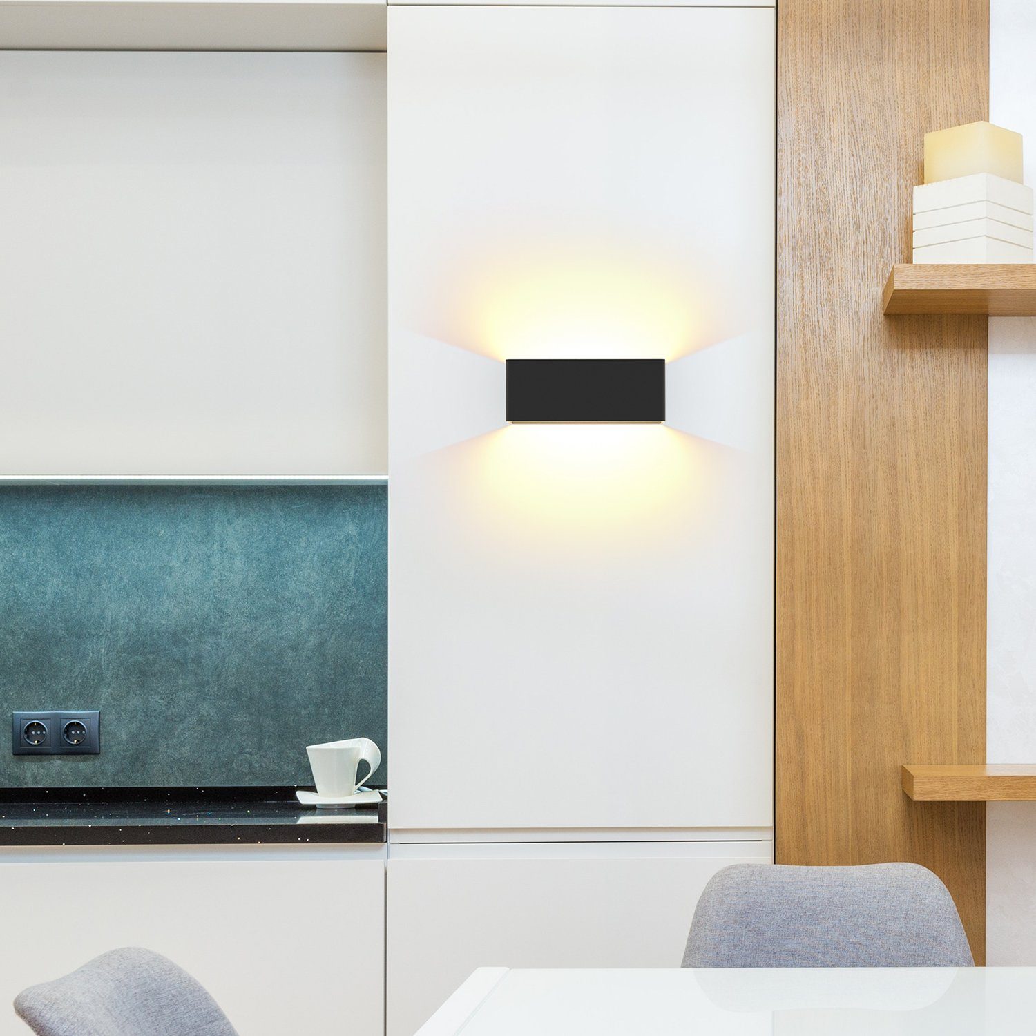 NETTLIFE Aplique LED de Pared Interior - Iluminación Negra Foco de Pared 5W, Lámpara de Escalera Arriba y Abajo, Haz Ajustable 3000K, Blanco Cálido - 6