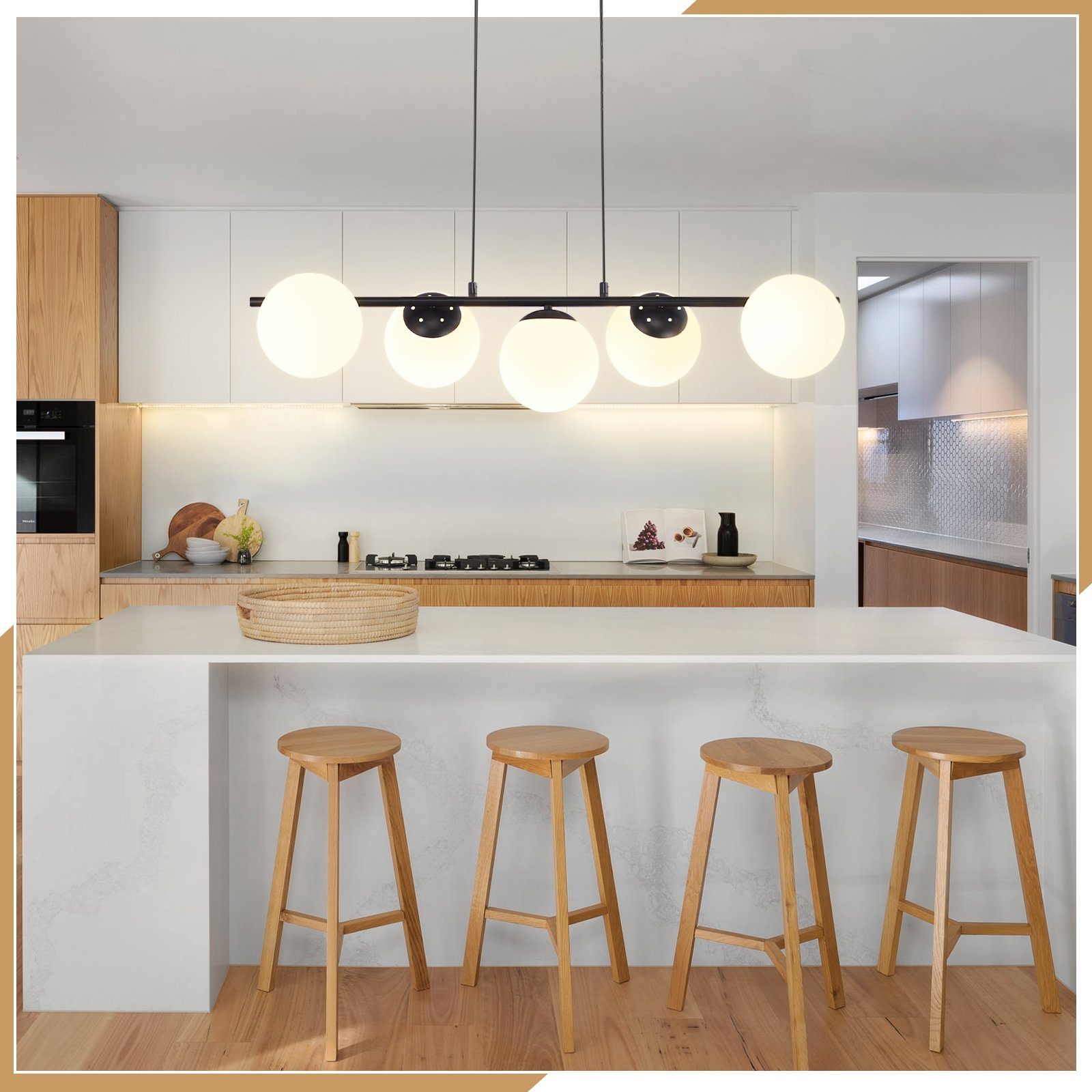 NETTLIFE Lampa wisząca czarna E27 Szklana lampa wisząca 5-płomieniowa Nowoczesna lampa do jadalni 150CM - 8