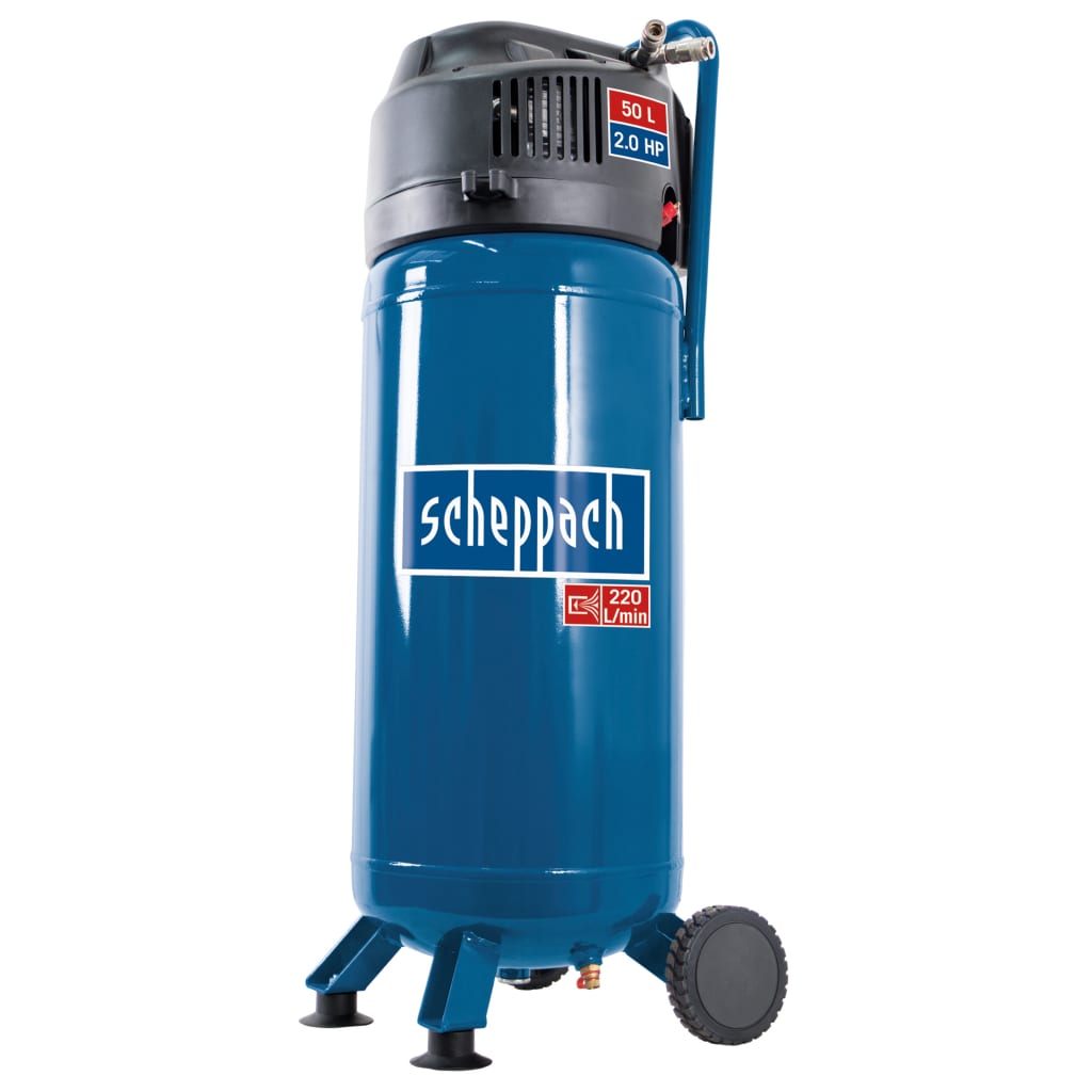 Scheppach Compresseur vertical portatif HC51V – Moteur puissant 1500W – Sans huile – Cuve de 50 L – 10 bar – 220 L/min - 6