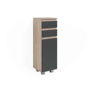 Meuble Haut Salle De Bain Beatrice - 38x190x30 Cm, Anthracite/Chêne | Panneau Mélamine, Étagères Et Tiroir, Rangement Optimal